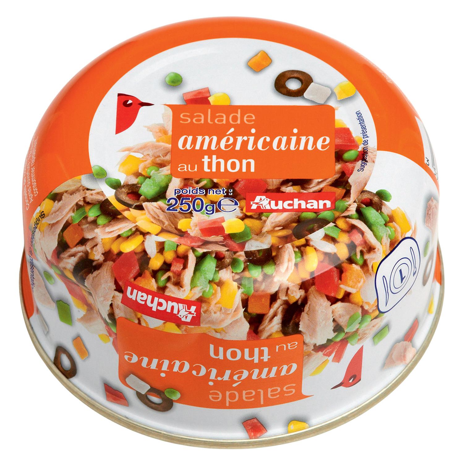 Voir la diapositive 2 : AUCHAN Salade de thon américaine 250g