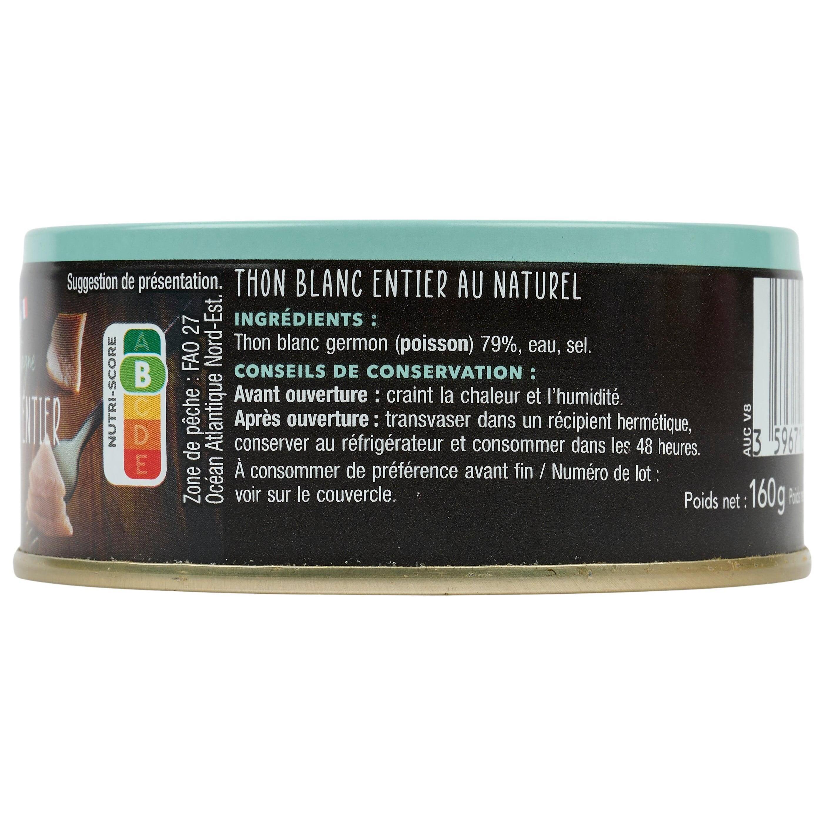 Voir la diapositive 2 : AUCHAN TERROIR Thon blanc entier au naturel 112g