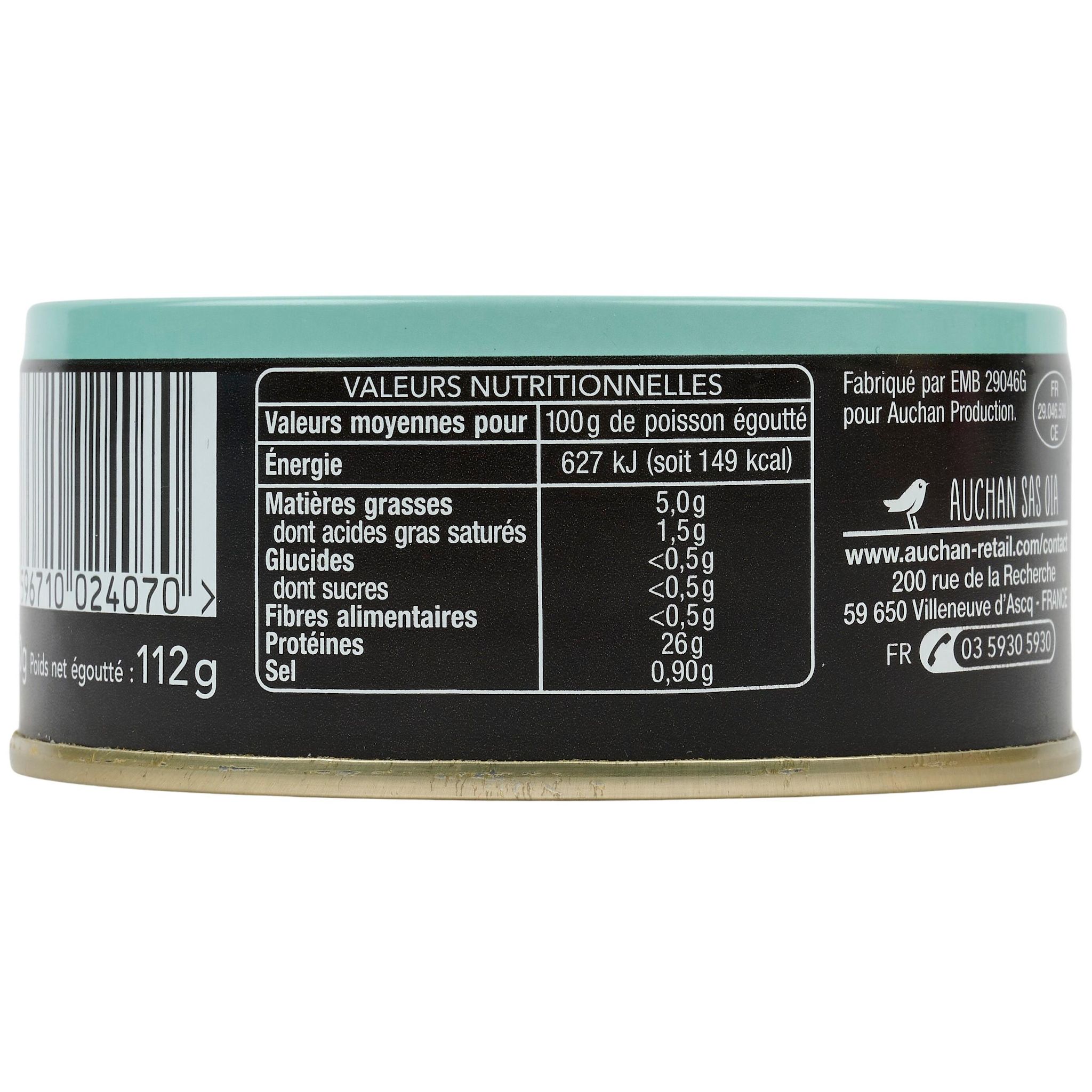 Voir la diapositive 2 : AUCHAN TERROIR Thon blanc entier au naturel 112g