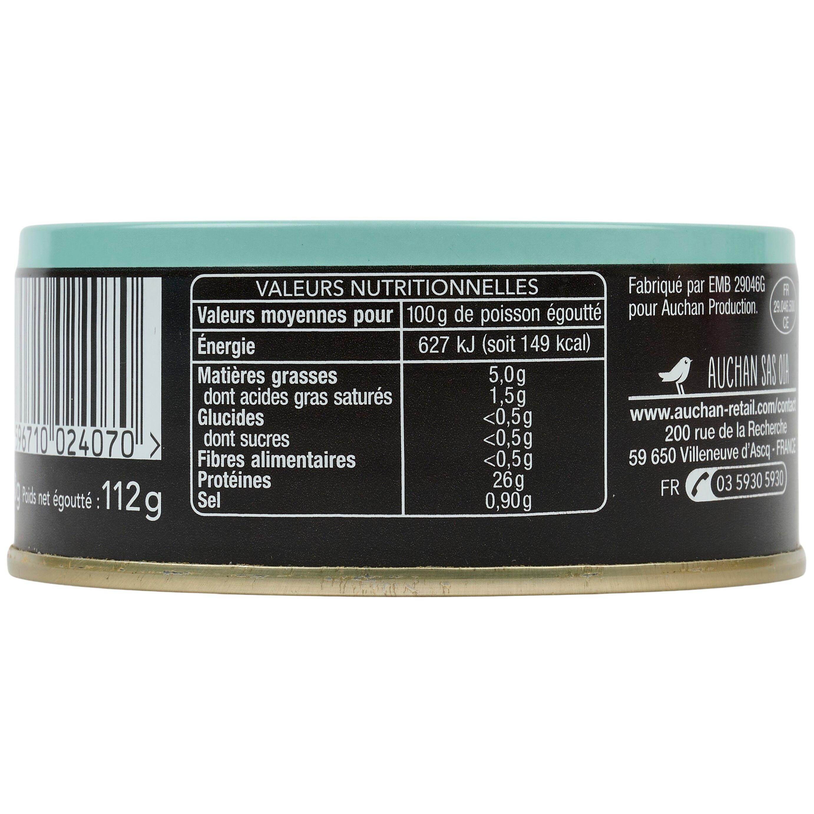 Voir la diapositive 3 : AUCHAN TERROIR Thon blanc entier au naturel 112g