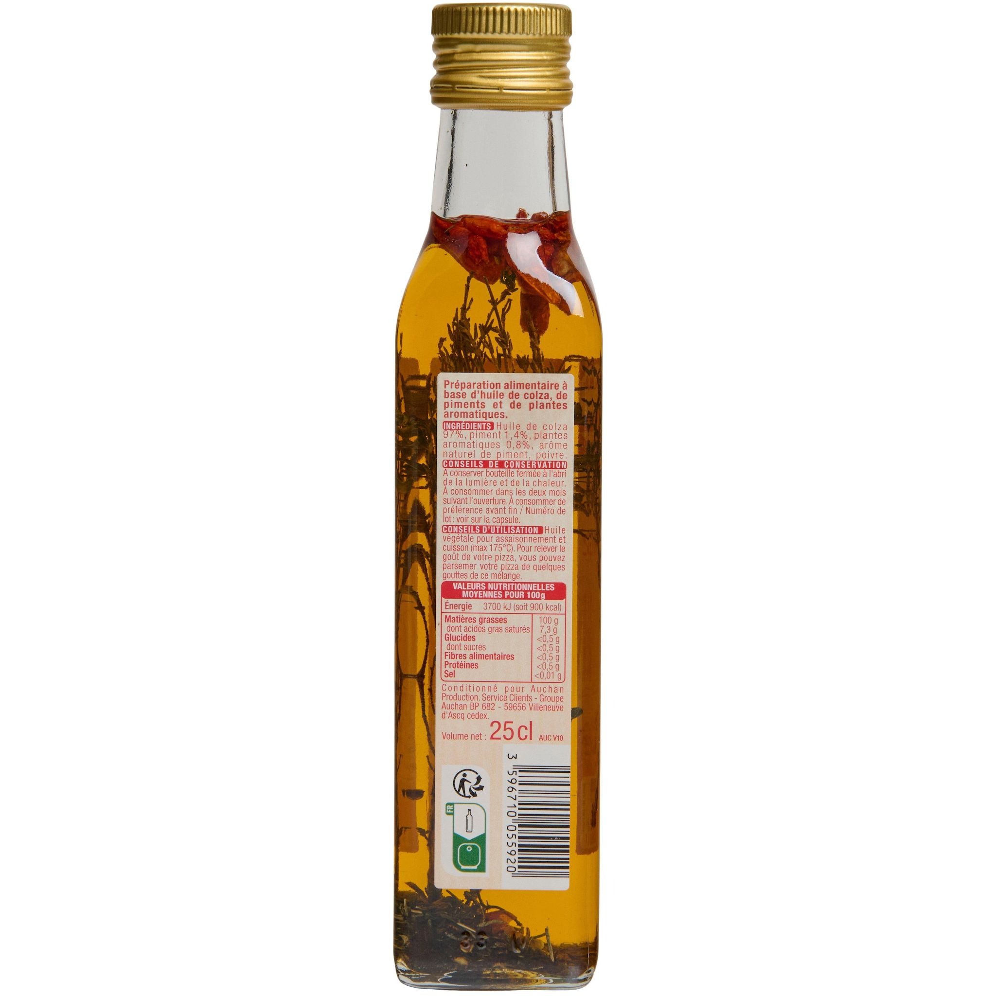 Voir la diapositive 2 : AUCHAN Huile spéciale pizza 25cl