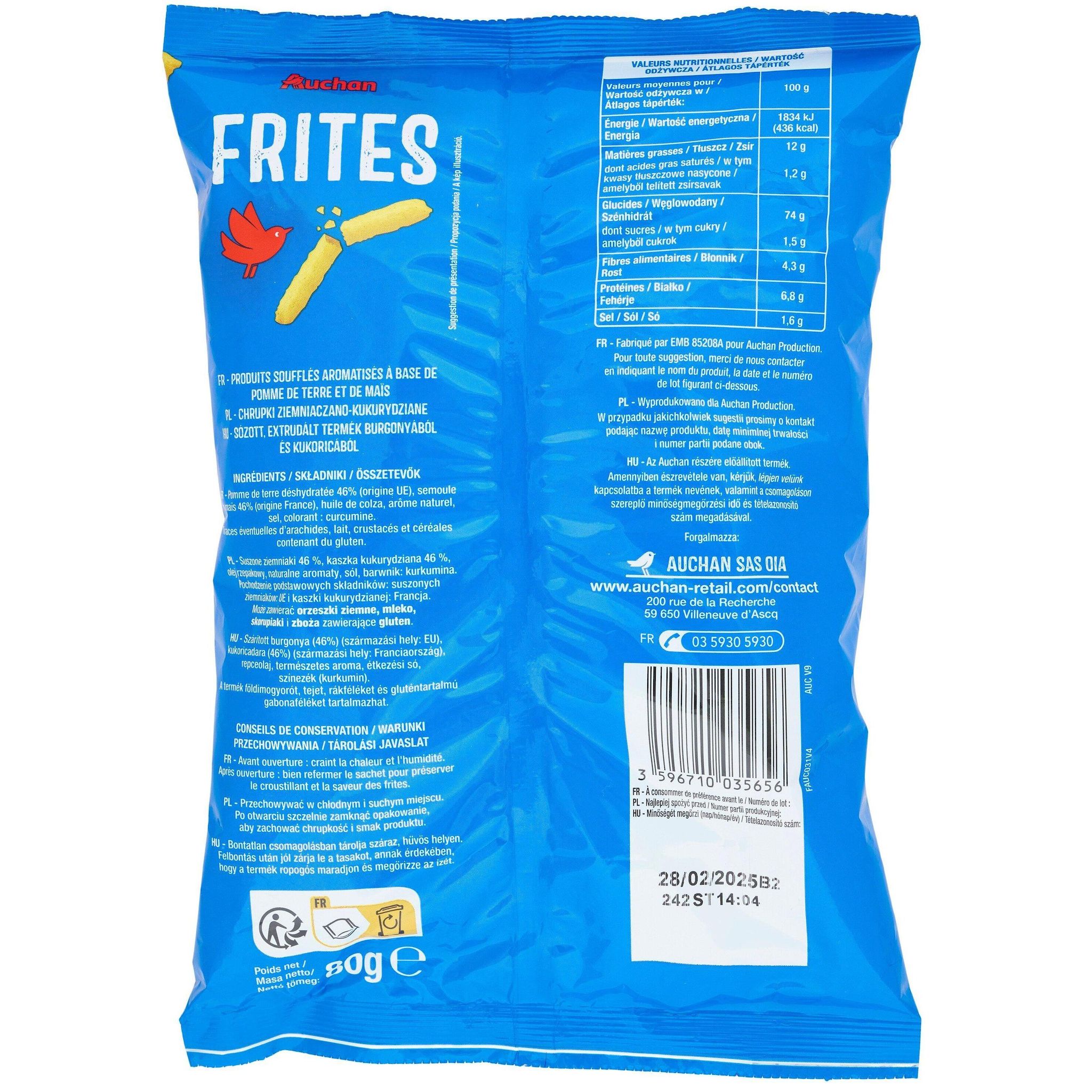 Voir la diapositive 2 : AUCHAN Frites salées apéritives 80g