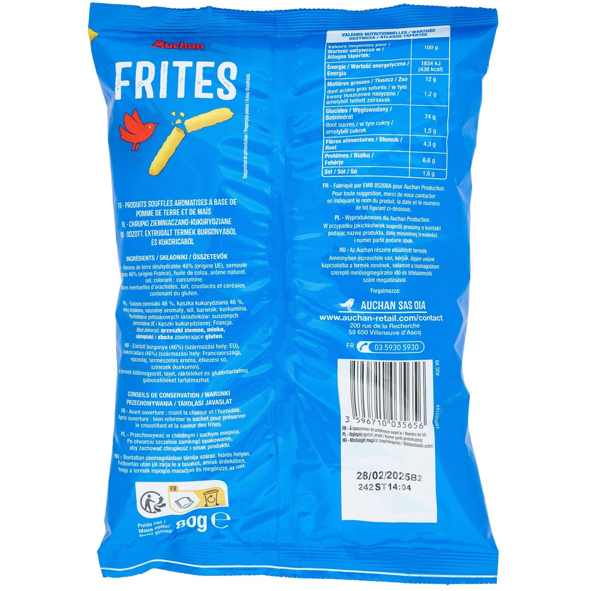 AUCHAN Frites salées apéritives 80g