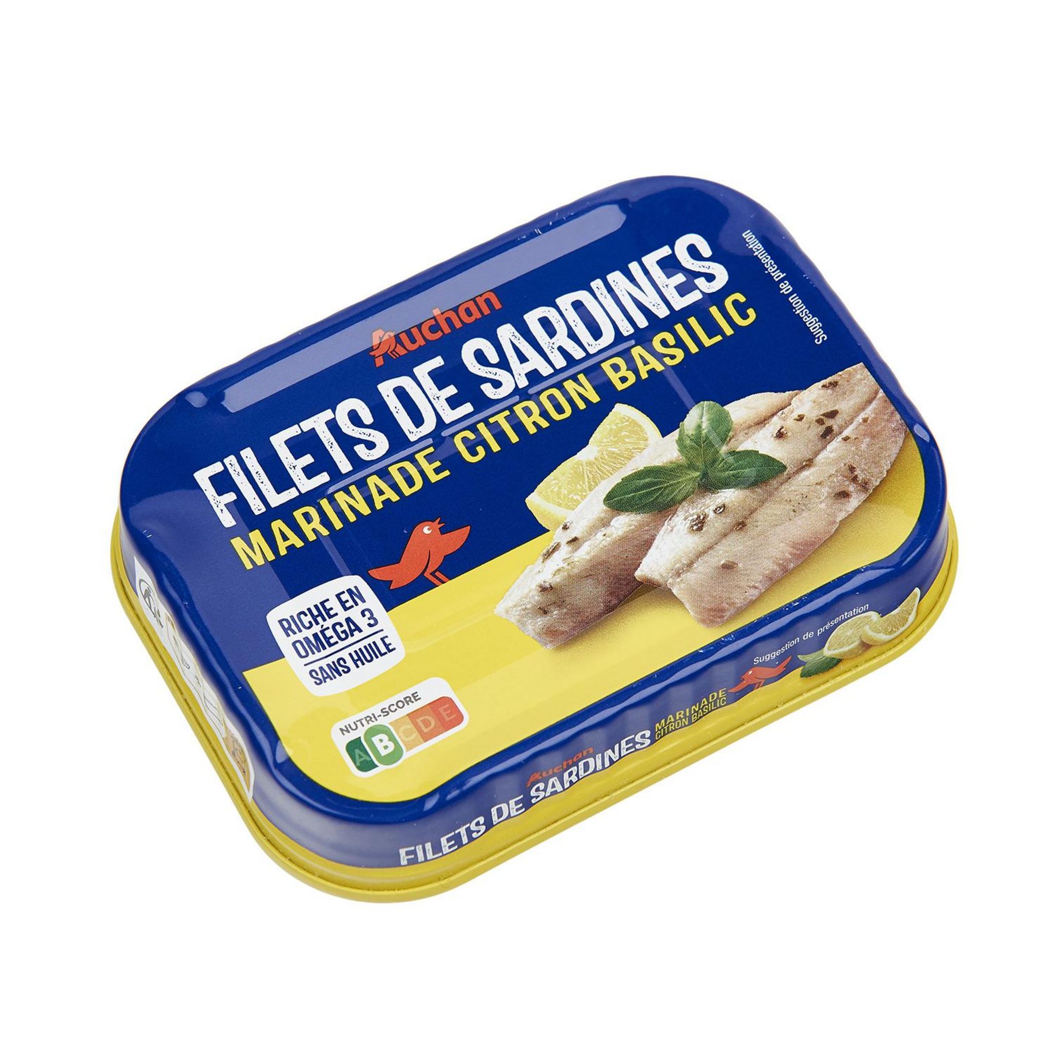 Voir la diapositive 3 : AUCHAN Filets de sardines sauce citron et basilic 100g