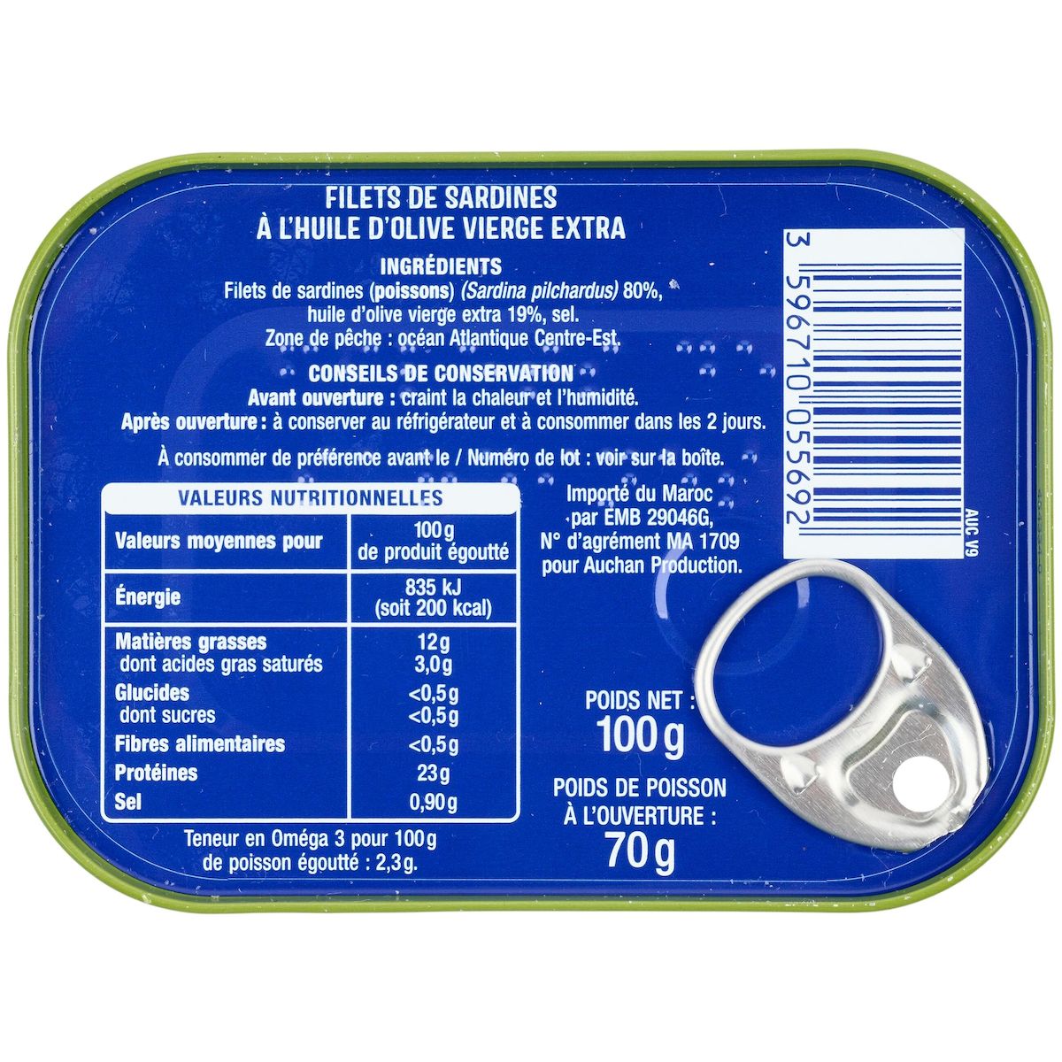 AUCHAN Filets de sardines à l'huile d'olive vierge extra 100g