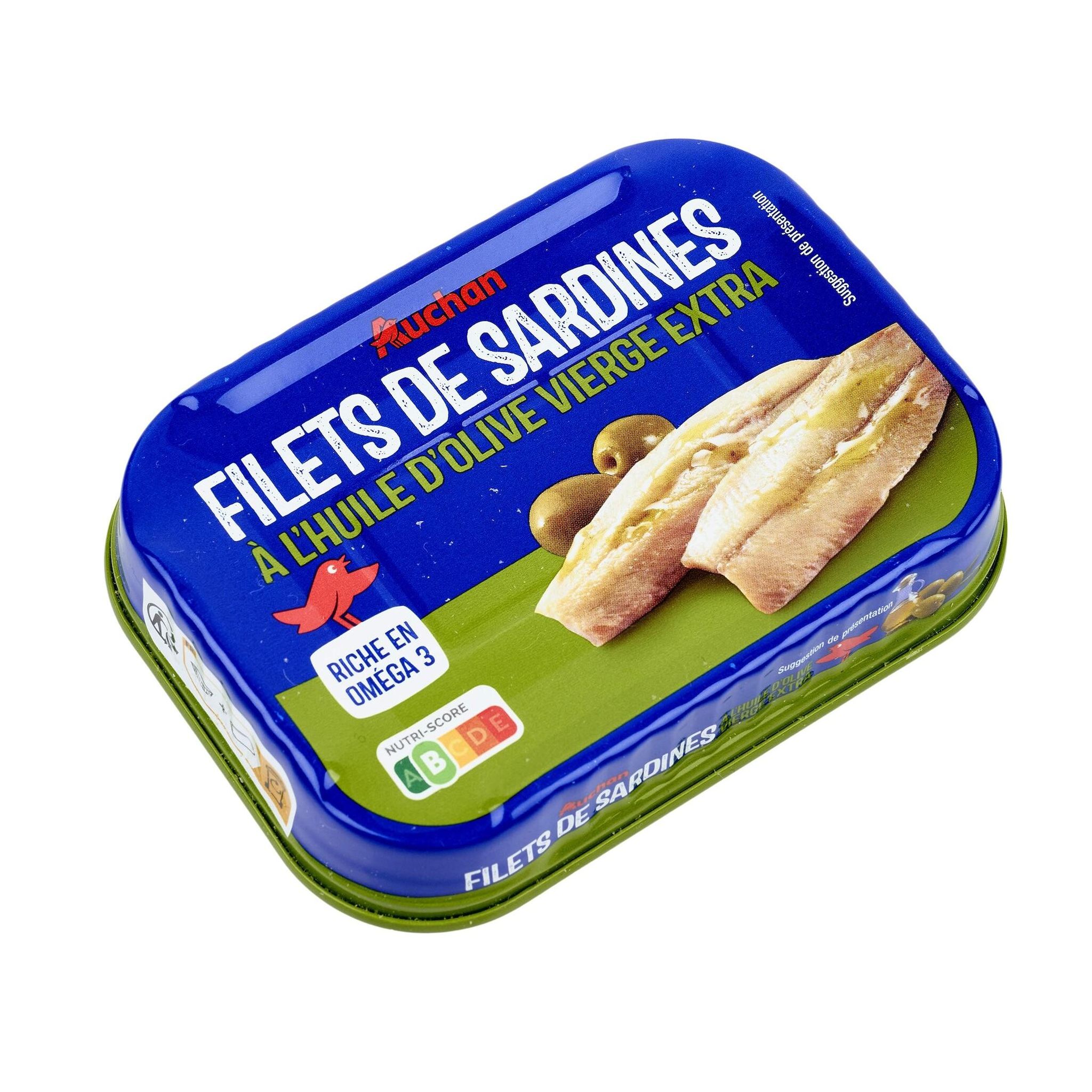 Voir la diapositive 3 : AUCHAN Filets de sardines à l'huile d'olive vierge extra 100g