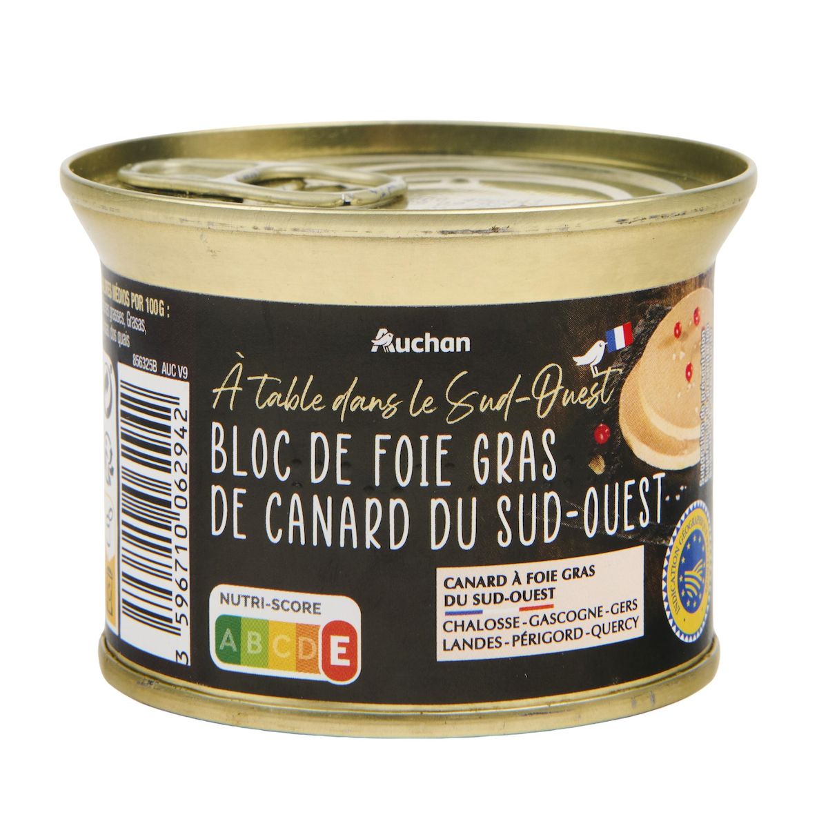 AUCHAN TERROIR Bloc de foie gras de canard du Sud-Ouest 4 parts 150g