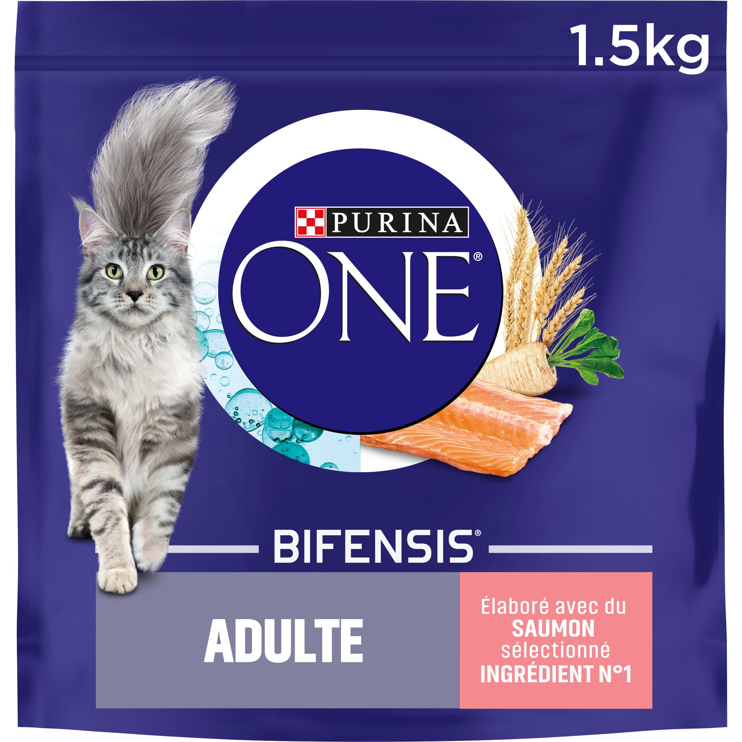 Voir la diapositive 2 : PURINA ONE Bifensis Croquettes au saumon céréales pour chat adulte 1,5kg