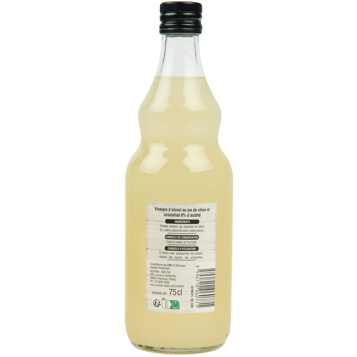 AUCHAN Vinaigre d'alcool au jus de citron 75cl