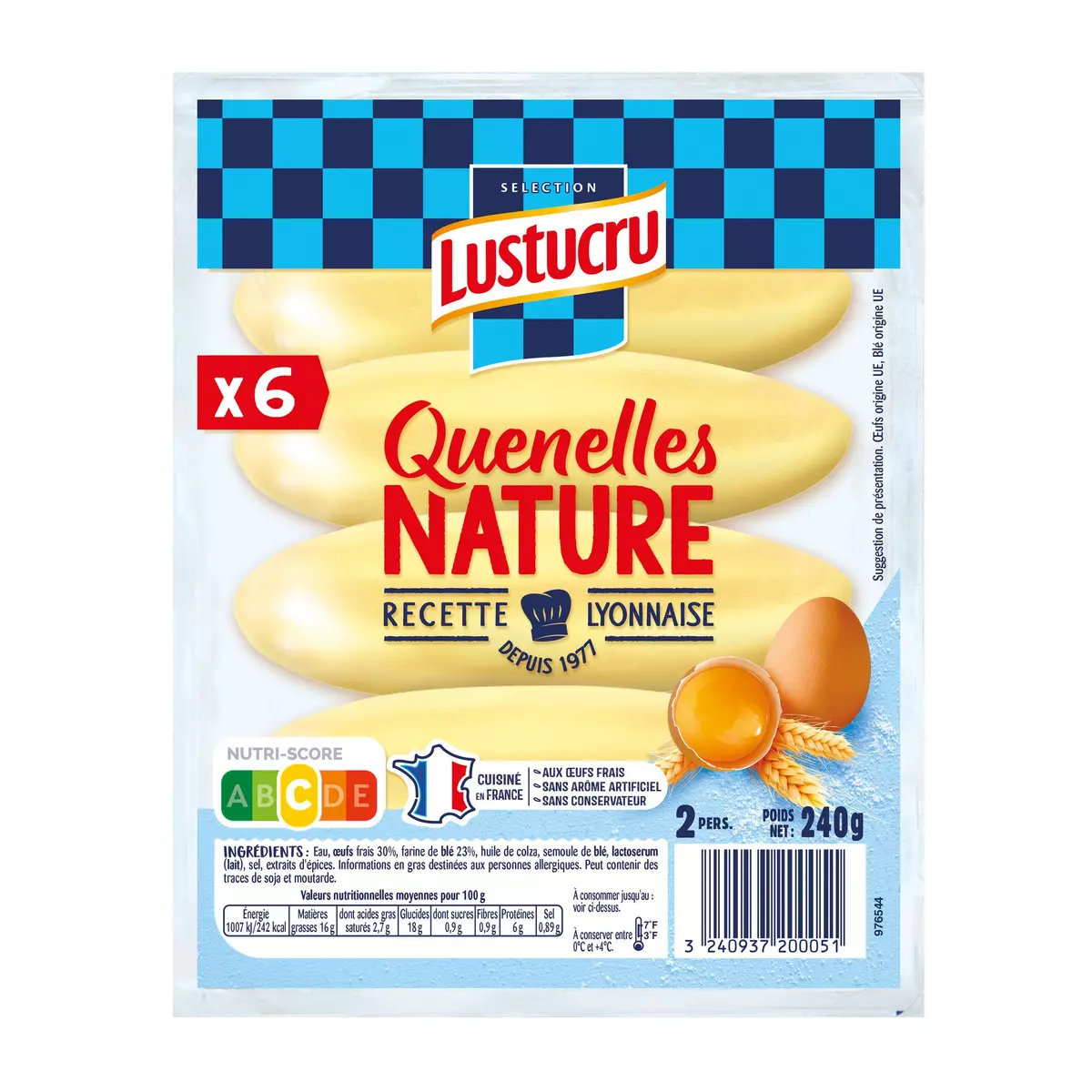 LUSTUCRU Quenelles nature sachet de 6 2 portions 240g