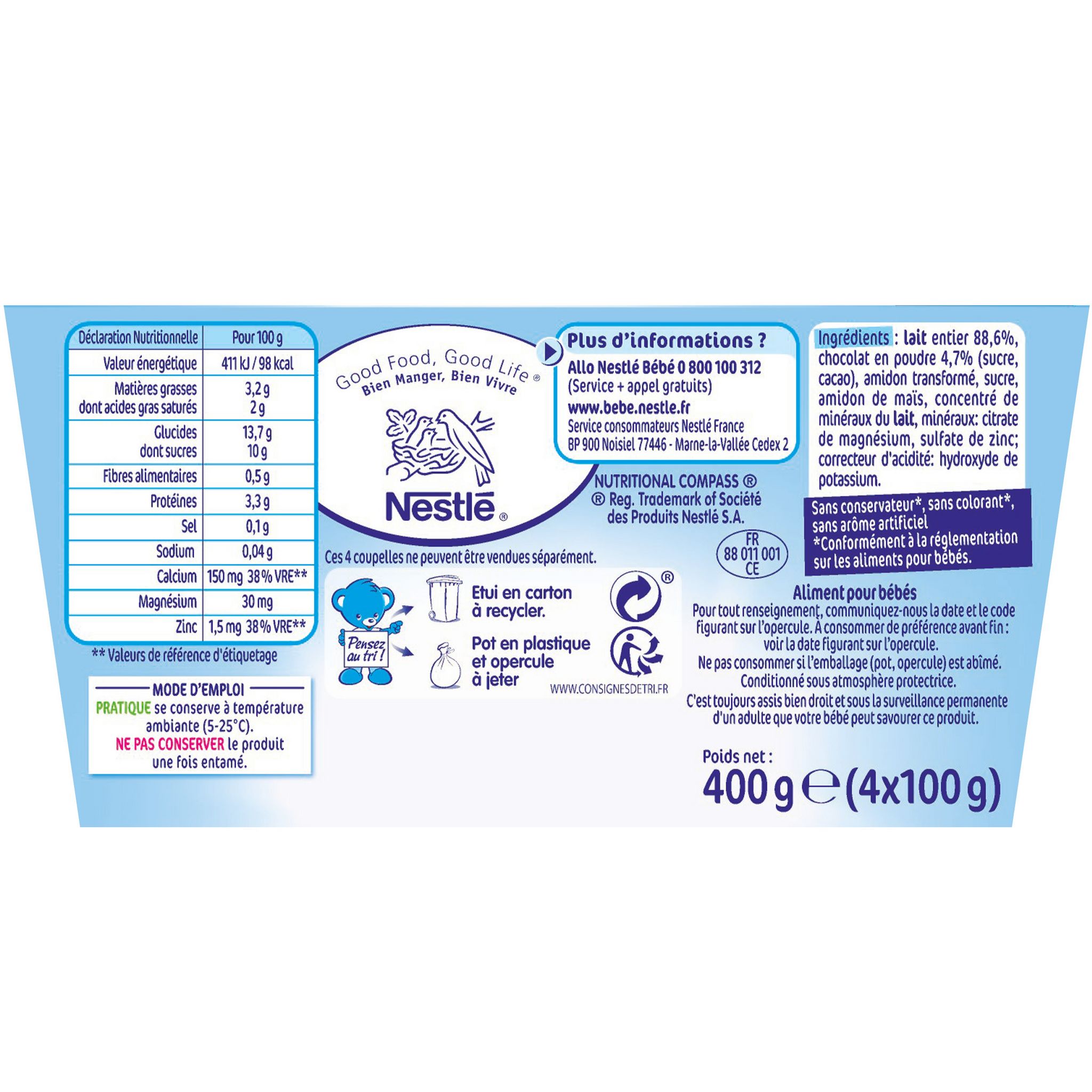 Voir la diapositive 3 : NESTLE P'tit gourmand petit pot crème dessert chocolat dès 6 mois 4x100g