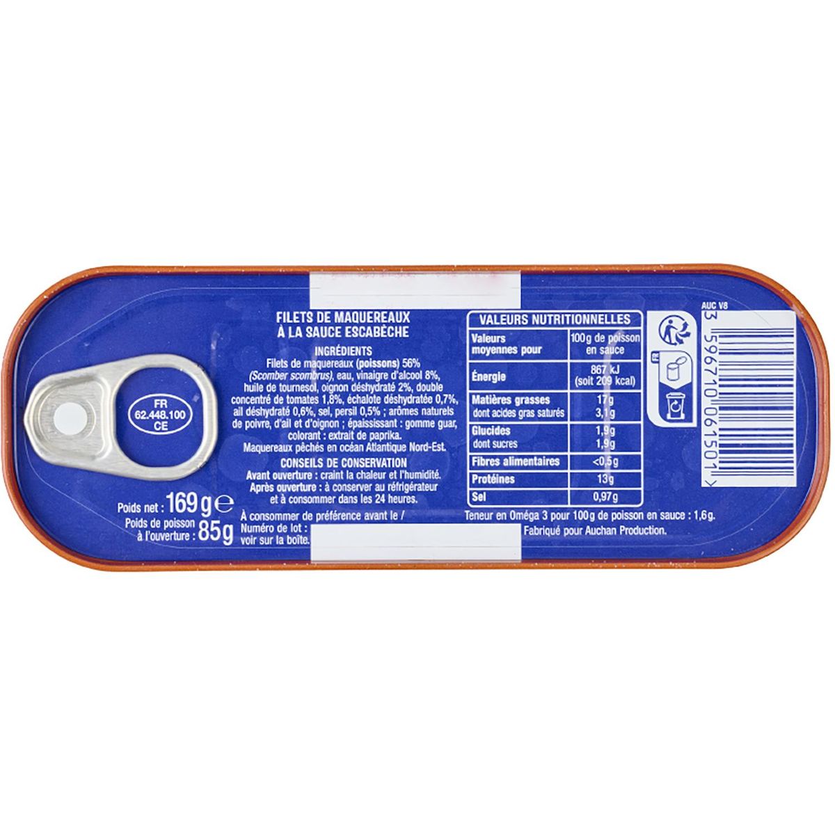 AUCHAN Filets de maquereaux sauce escabèche 85g