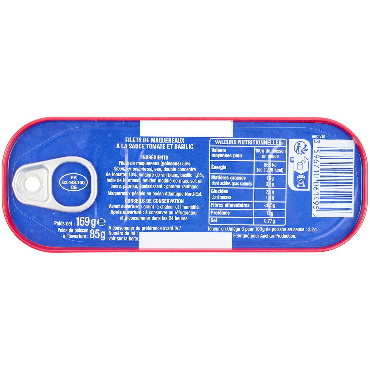 AUCHAN Filets de maquereaux sauce tomate basilic 169g