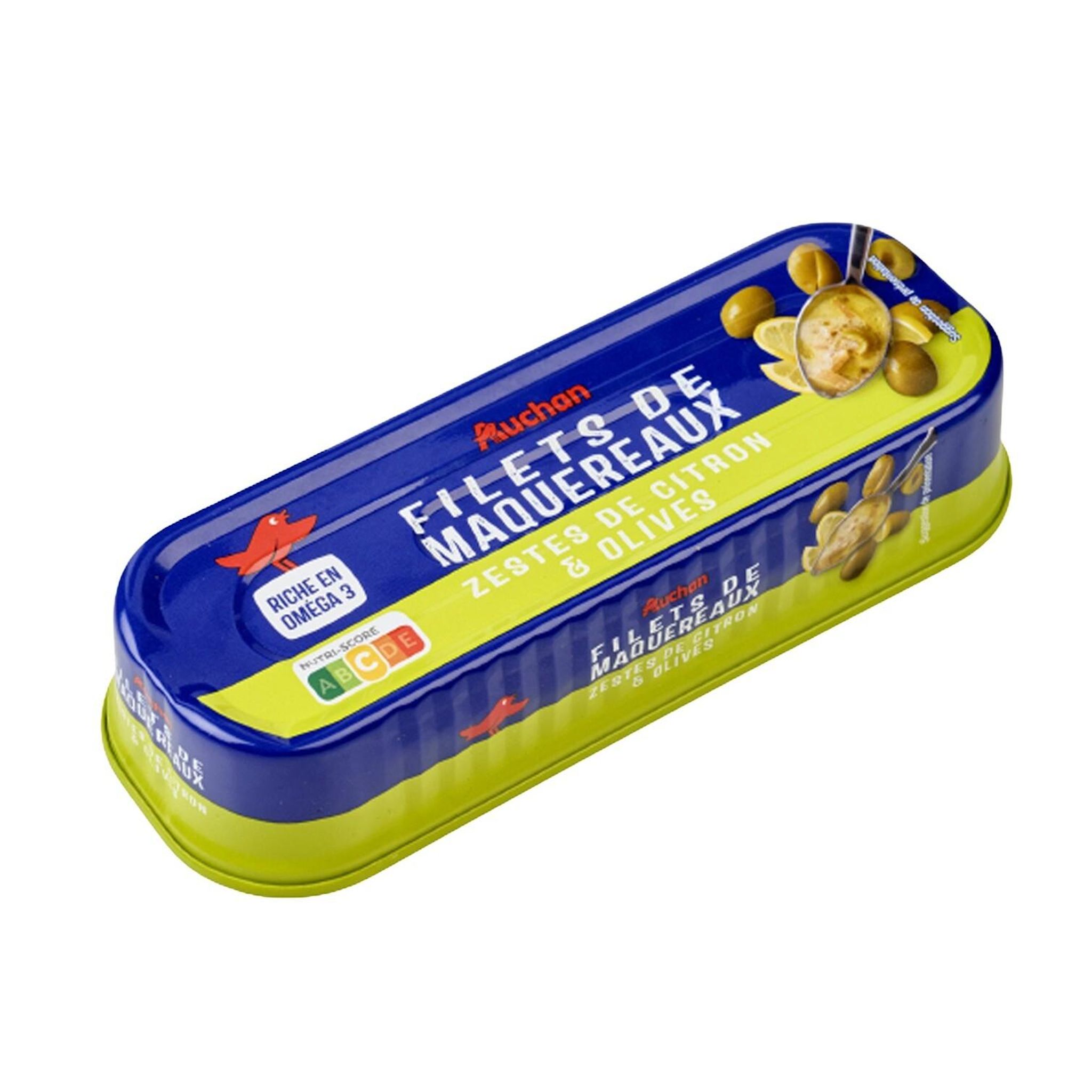 Voir la diapositive 4 : AUCHAN Filets de maquereaux au citron et aux olives 169g