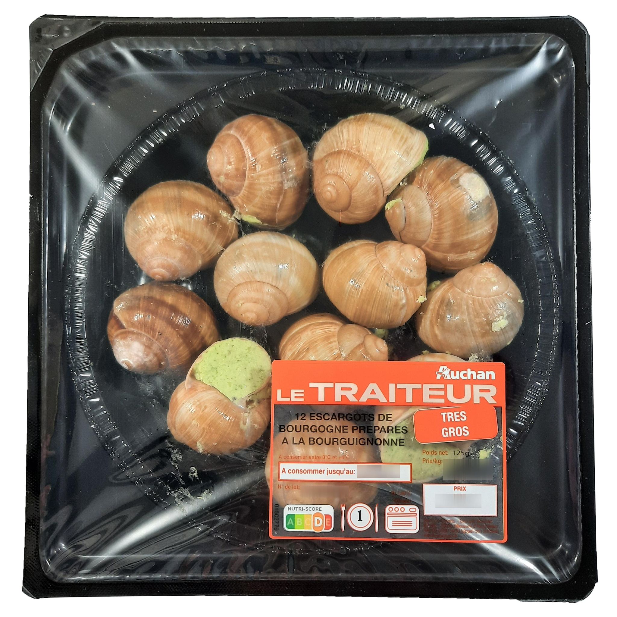 Voir la diapositive 2 : AUCHAN LE TRAITEUR Escargots préparés à la Bourguignonne 12 pièces 125g