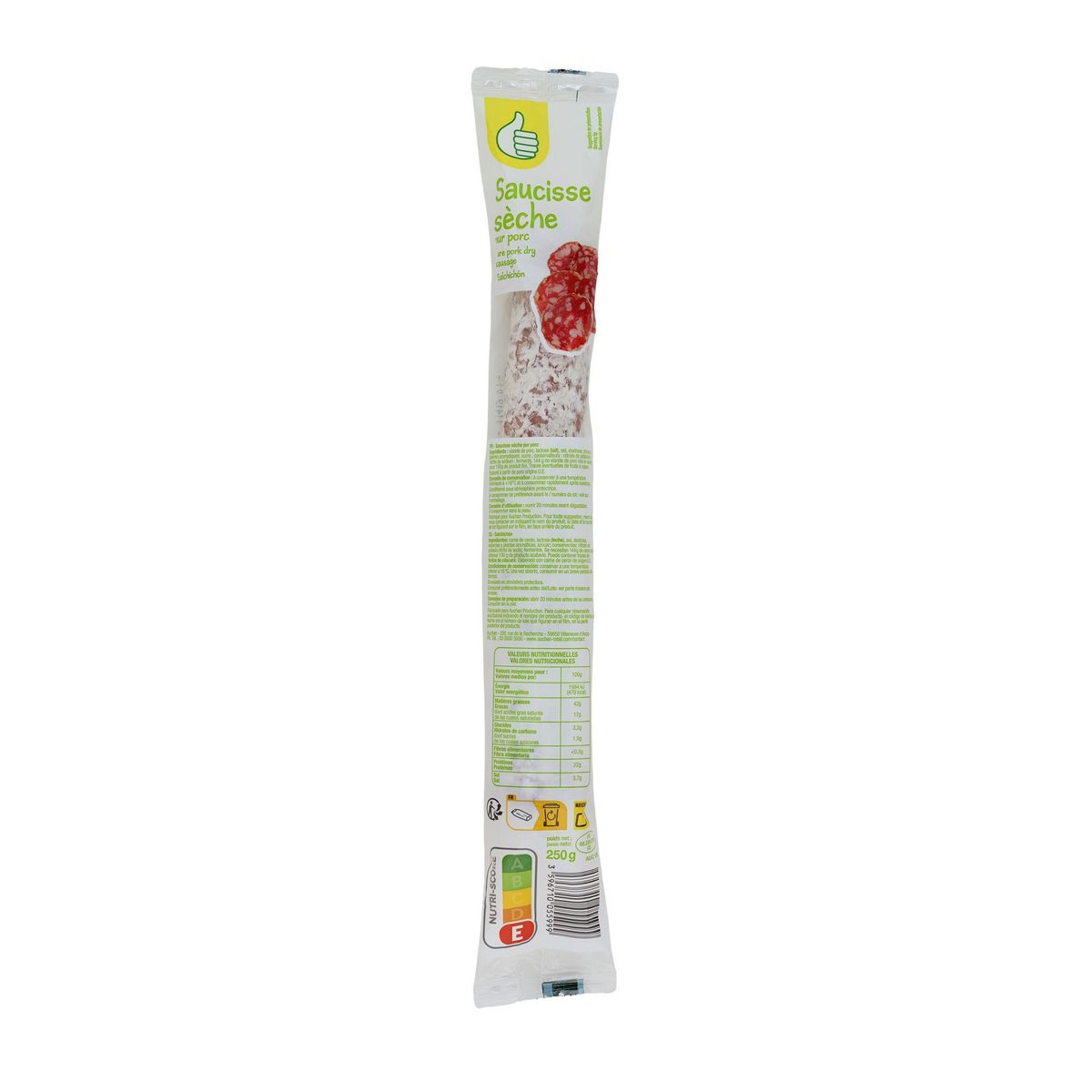 POUCE Saucisse sèche droite pur porc 250g
