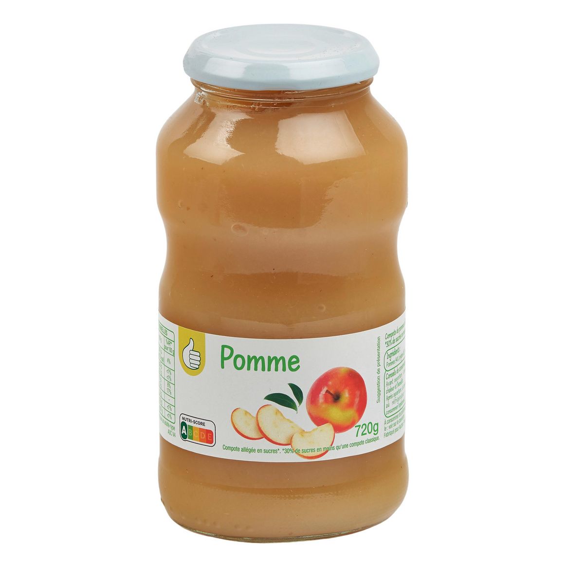 POUCE Compote de pomme allégée en sucres en bocal 720g
