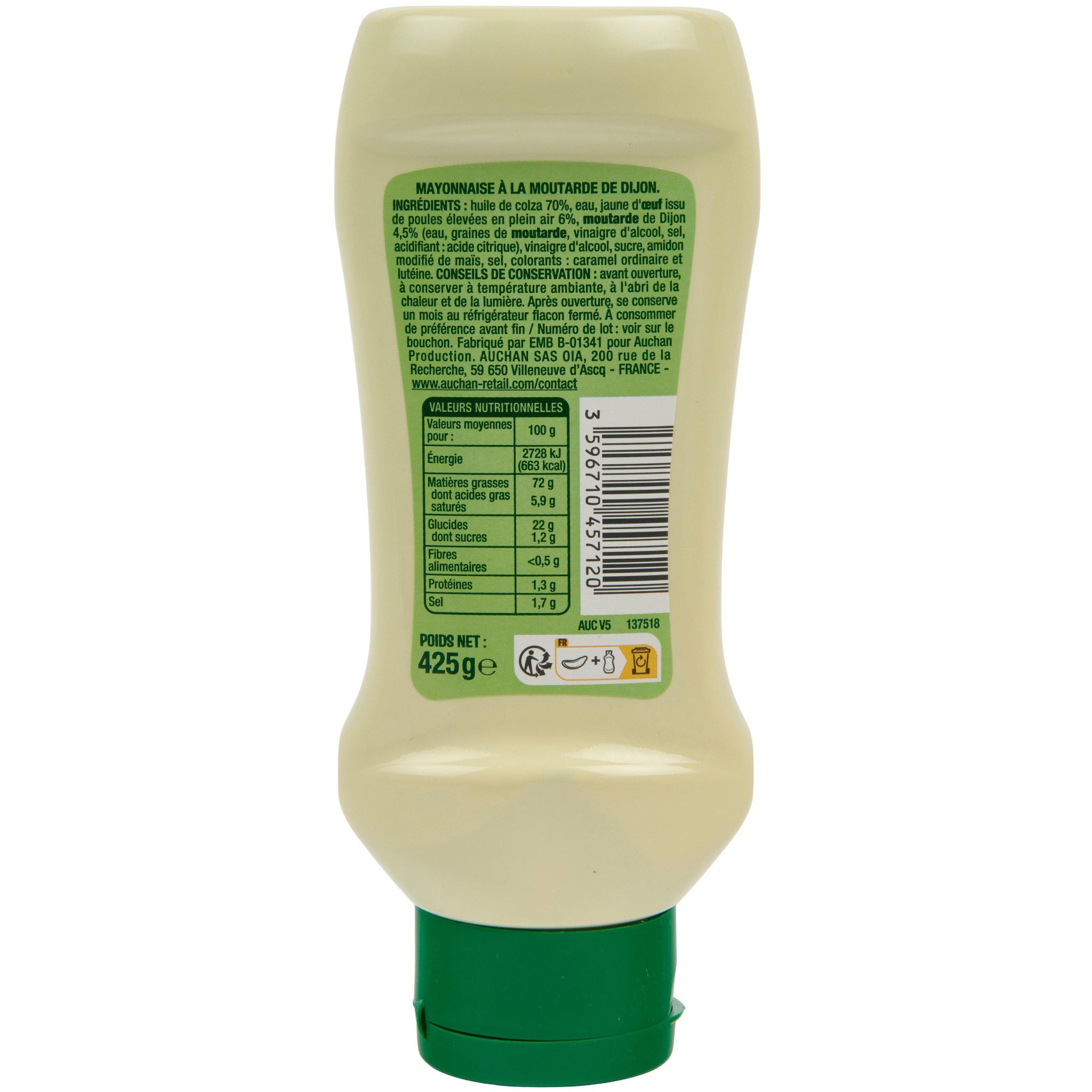 Voir la diapositive 2 : AUCHAN Mayonnaise à la moutarde de Dijon flacon souple 425g