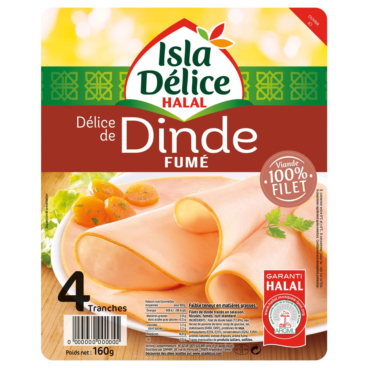 ISLA DELICE Délices de dinde fumée halal en tranches 4 tranches 160g