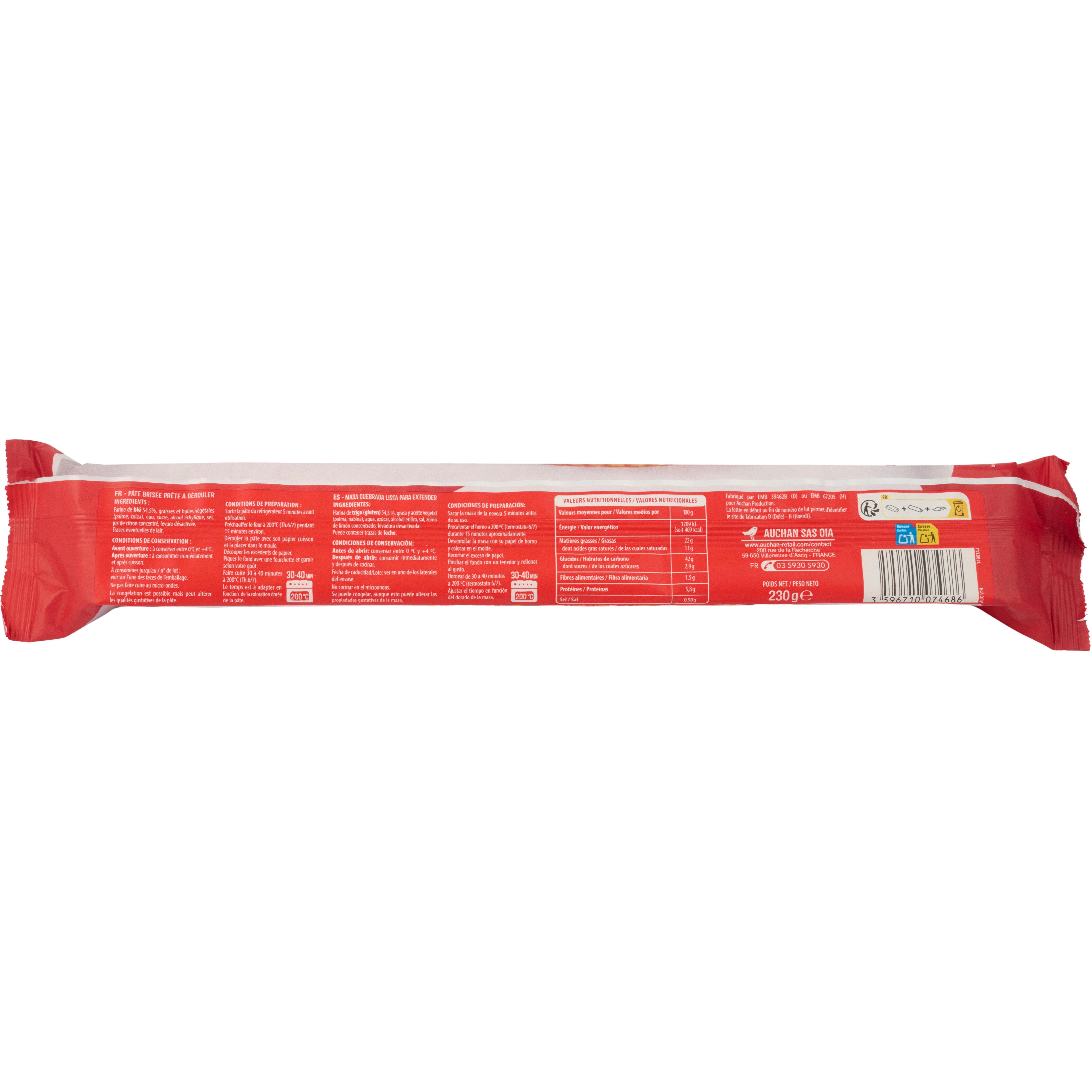 Voir la diapositive 2 : AUCHAN Pâte brisée 230g