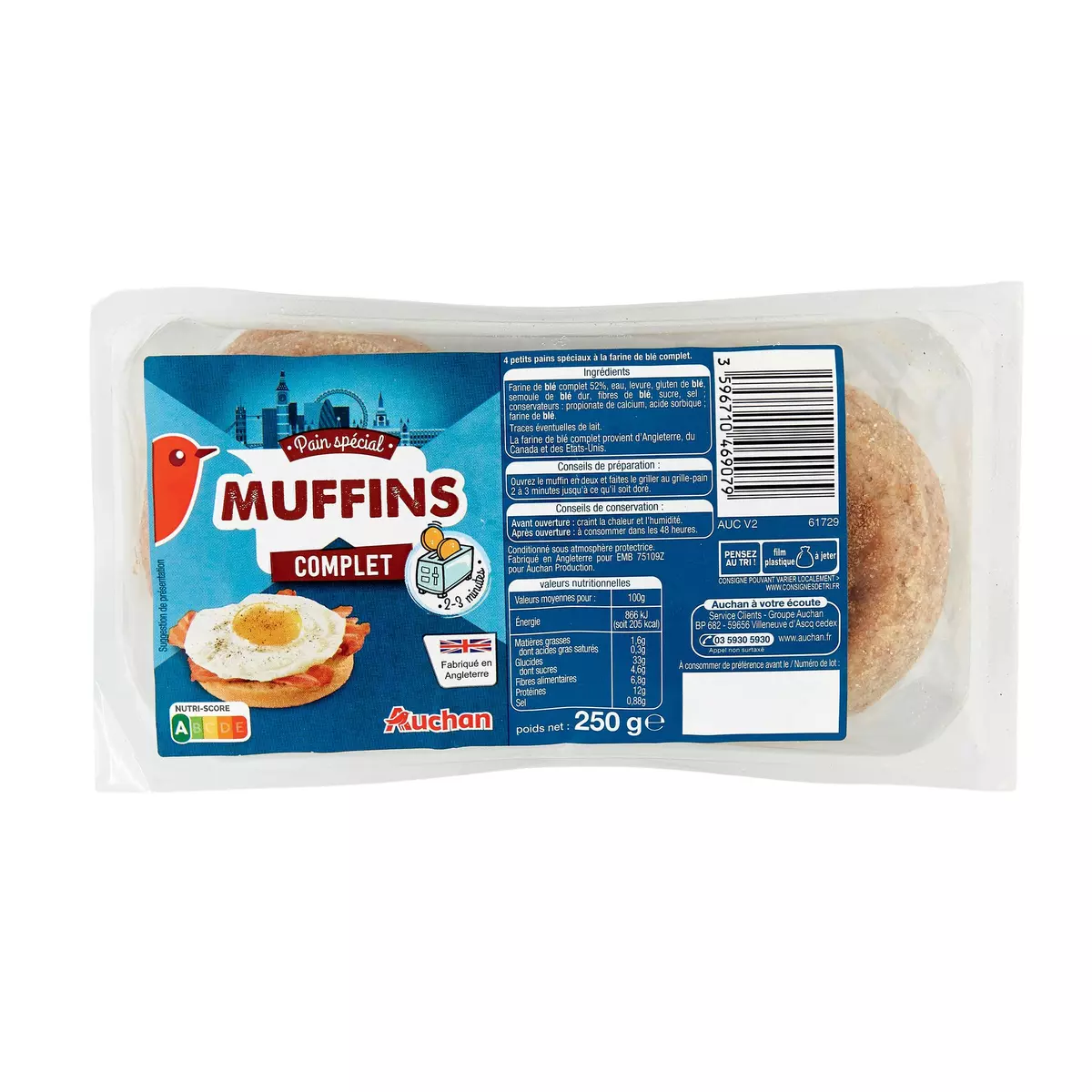 AUCHAN Muffins complets 4 muffins 250g