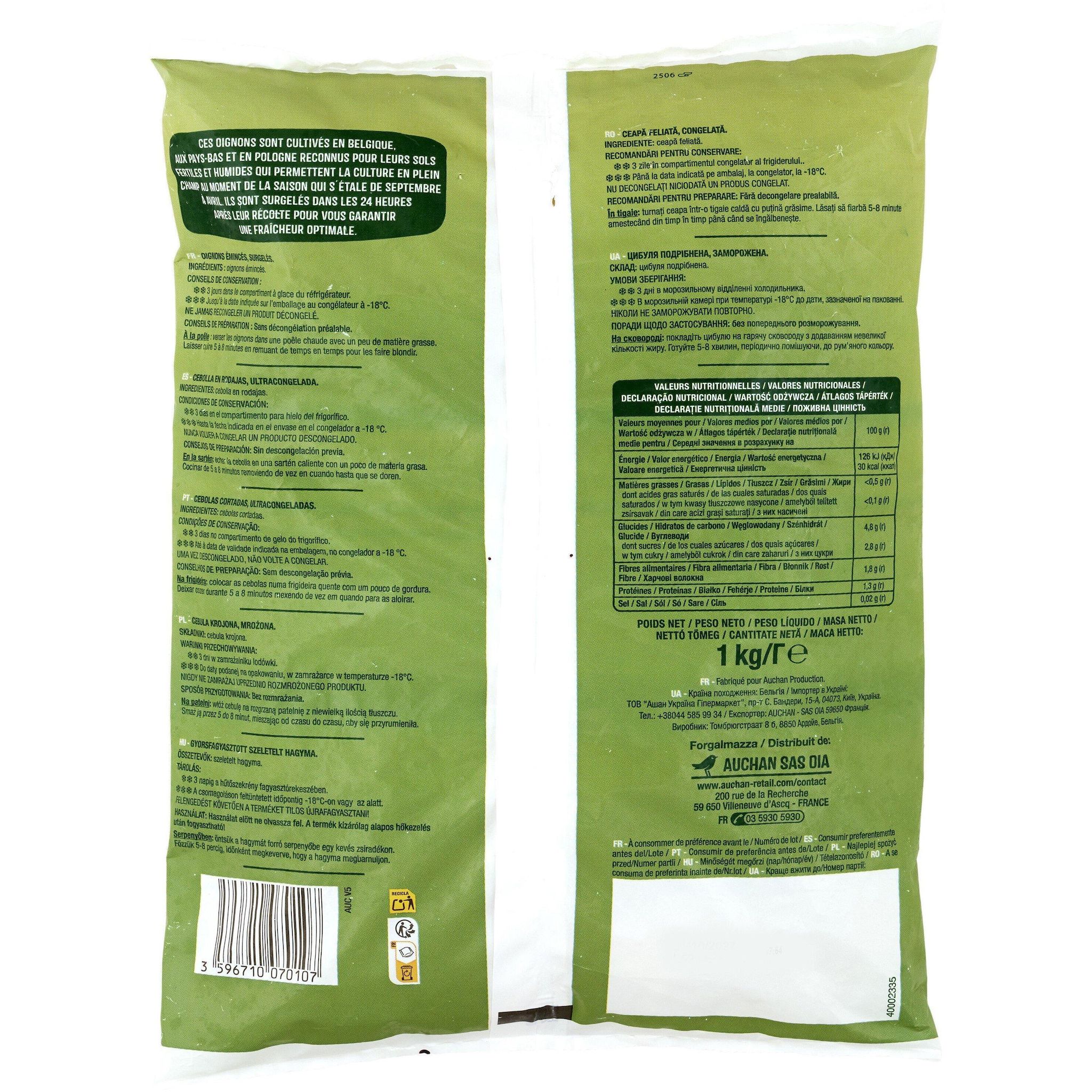 Voir la diapositive 3 : AUCHAN Oignons émincés 1kg