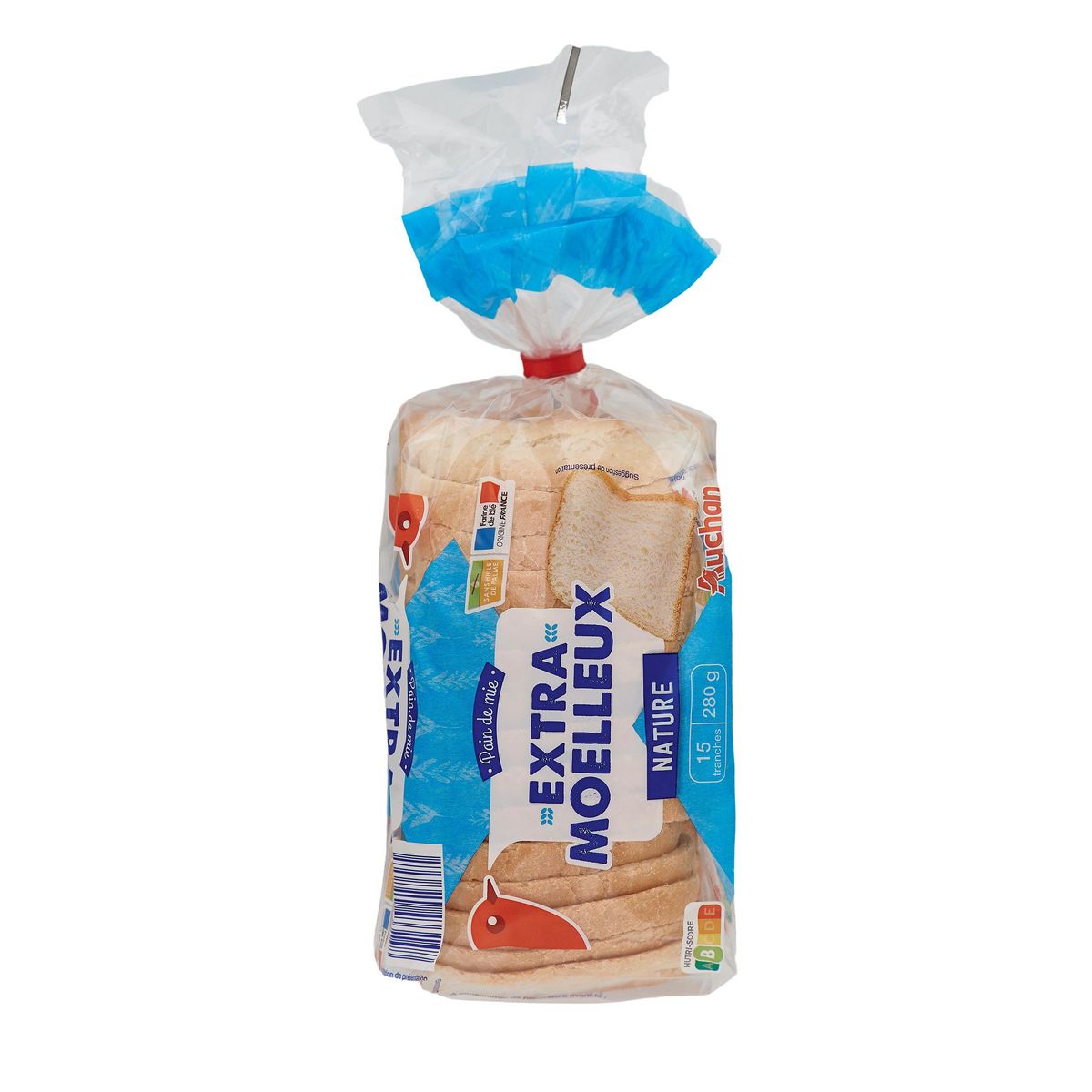 AUCHAN Pain de mie nature extra moelleux avec croûte sans huile de palme 15 tranches 280g