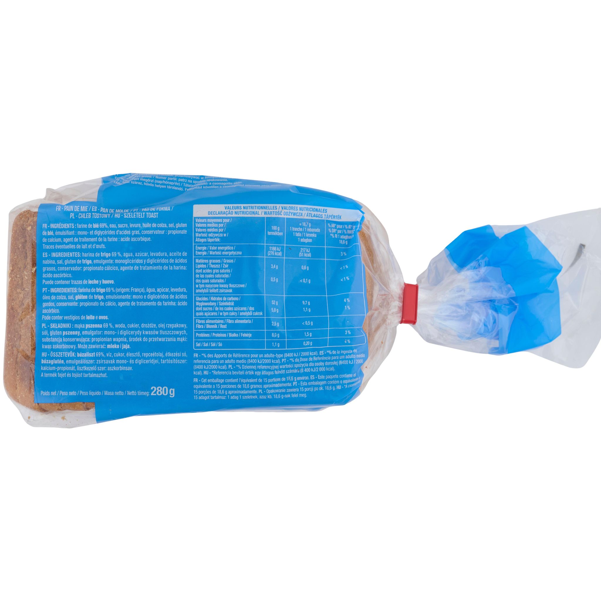 Voir la diapositive 3 : AUCHAN Pain de mie nature extra moelleux avec croûte sans huile de palme 15 tranches 280g