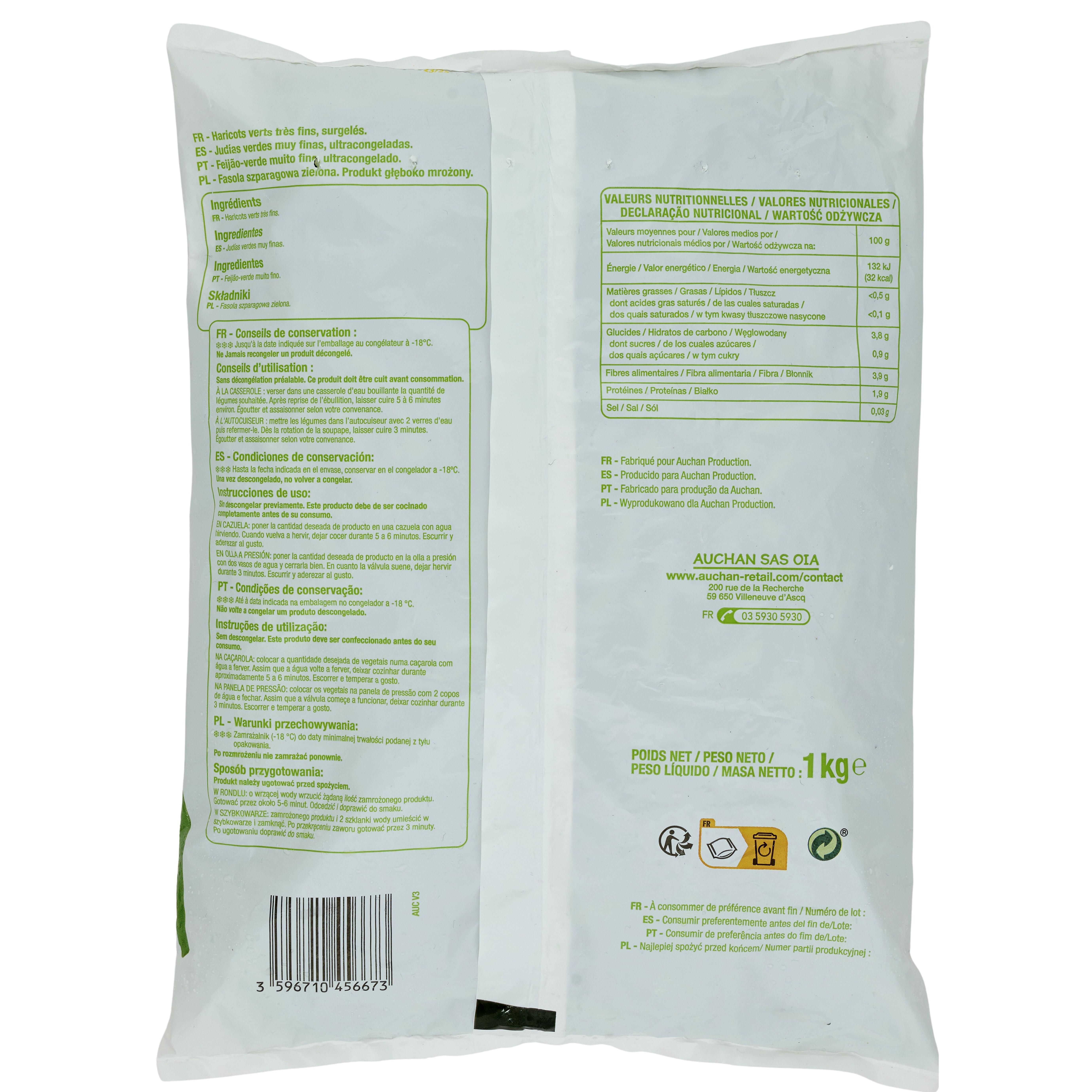 Voir la diapositive 2 : POUCE Haricots verts très fins 5 portions 1kg