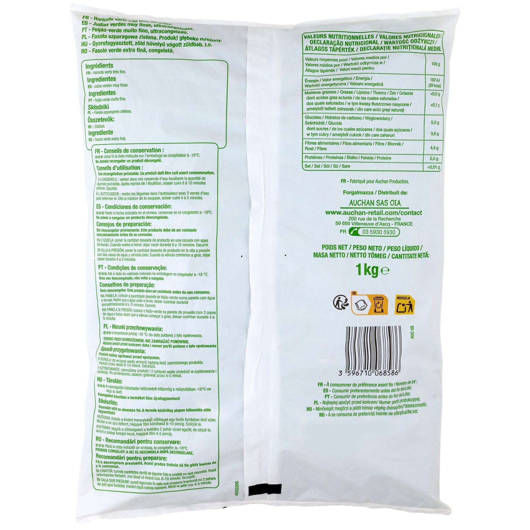 Voir la diapositive 2 : POUCE Haricots verts très fins 5 portions 1kg