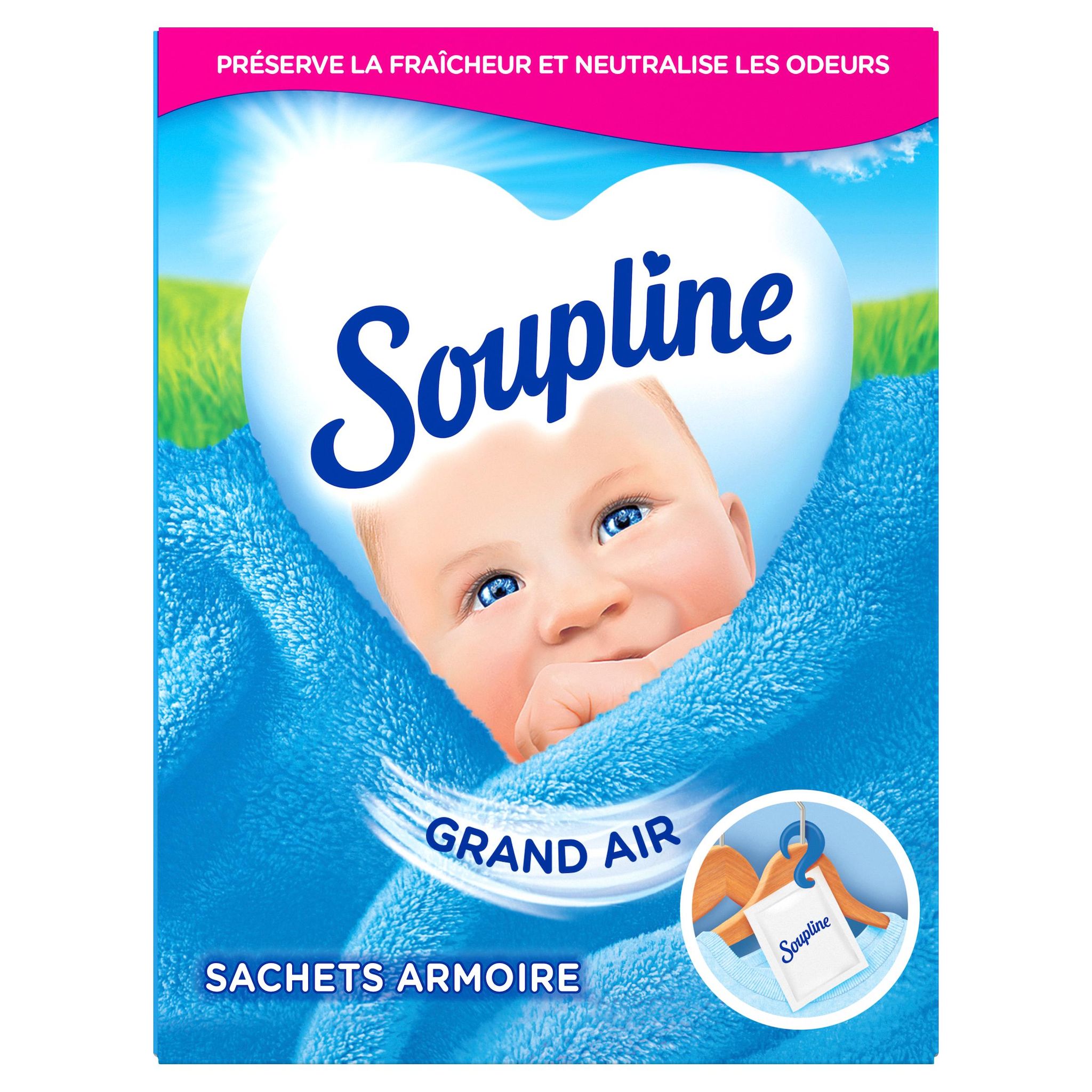 Voir la diapositive 2 : SOUPLINE Sachet armoire grand air neutralise les odeurs 3 sachets