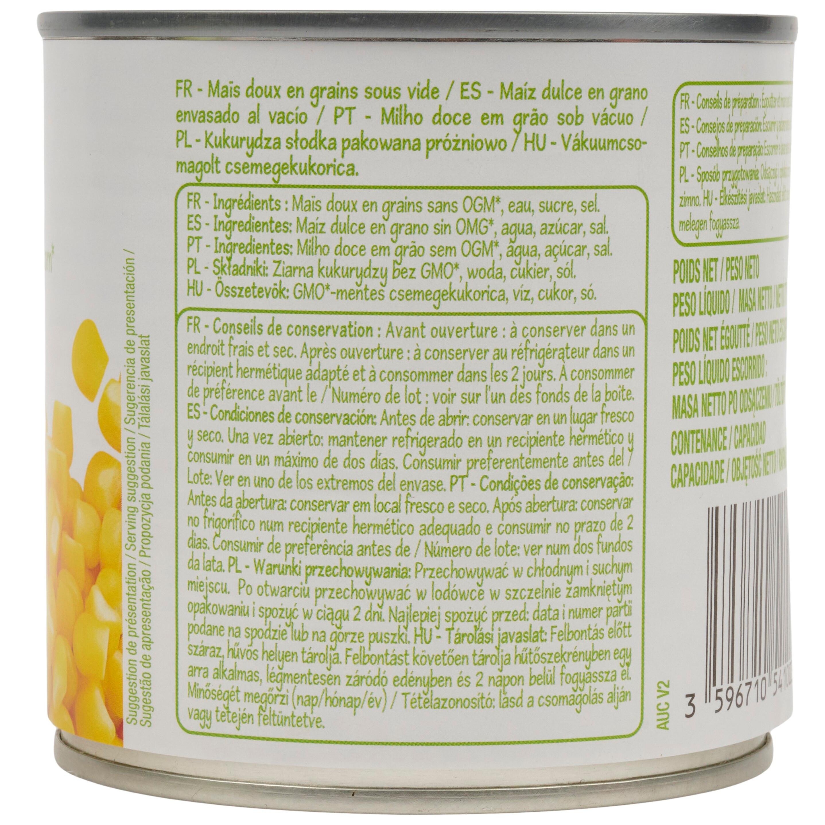 Voir la diapositive 4 : POUCE Maïs doux en grains sous vide 285g
