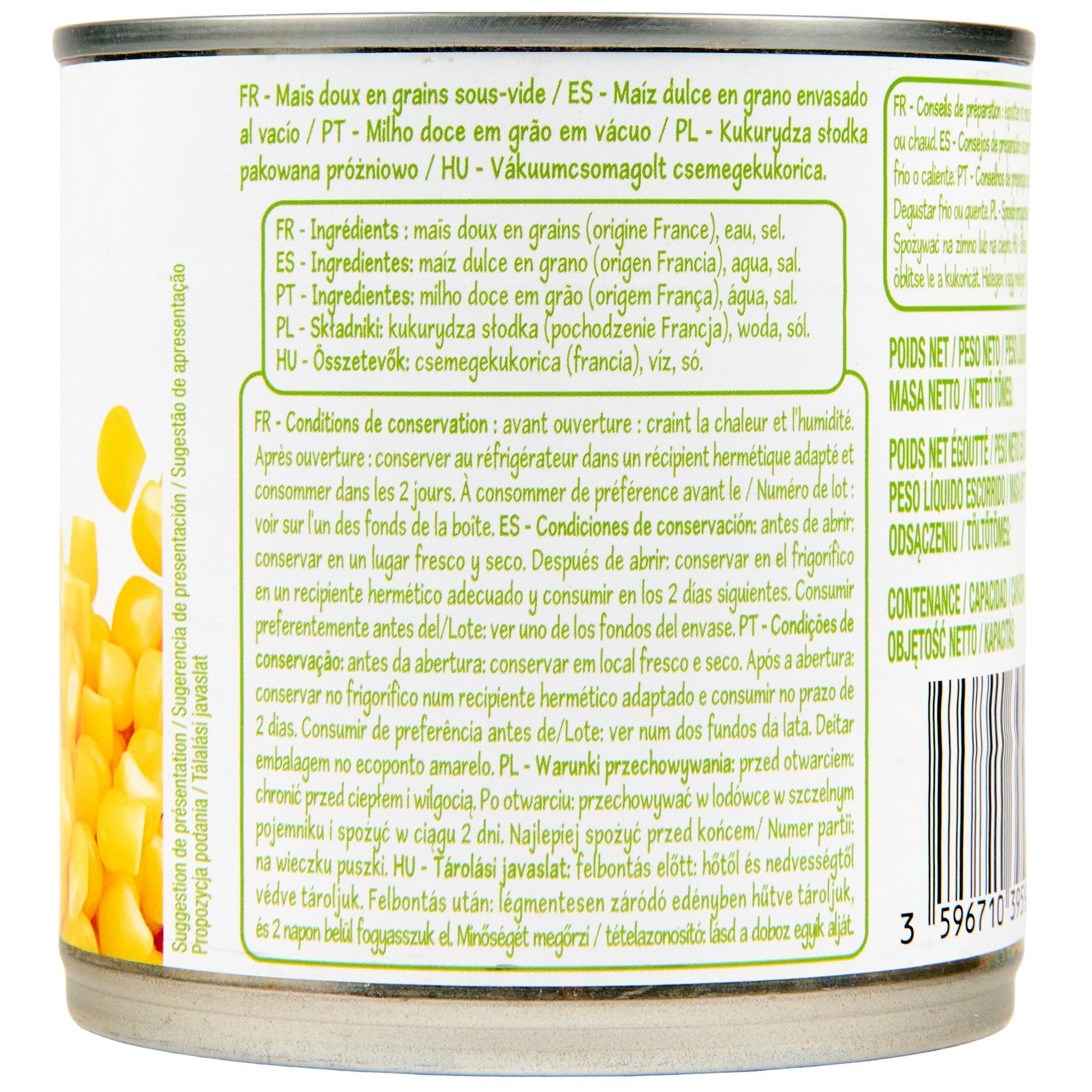 Voir la diapositive 4 : POUCE Maïs doux en grains sous vide 285g