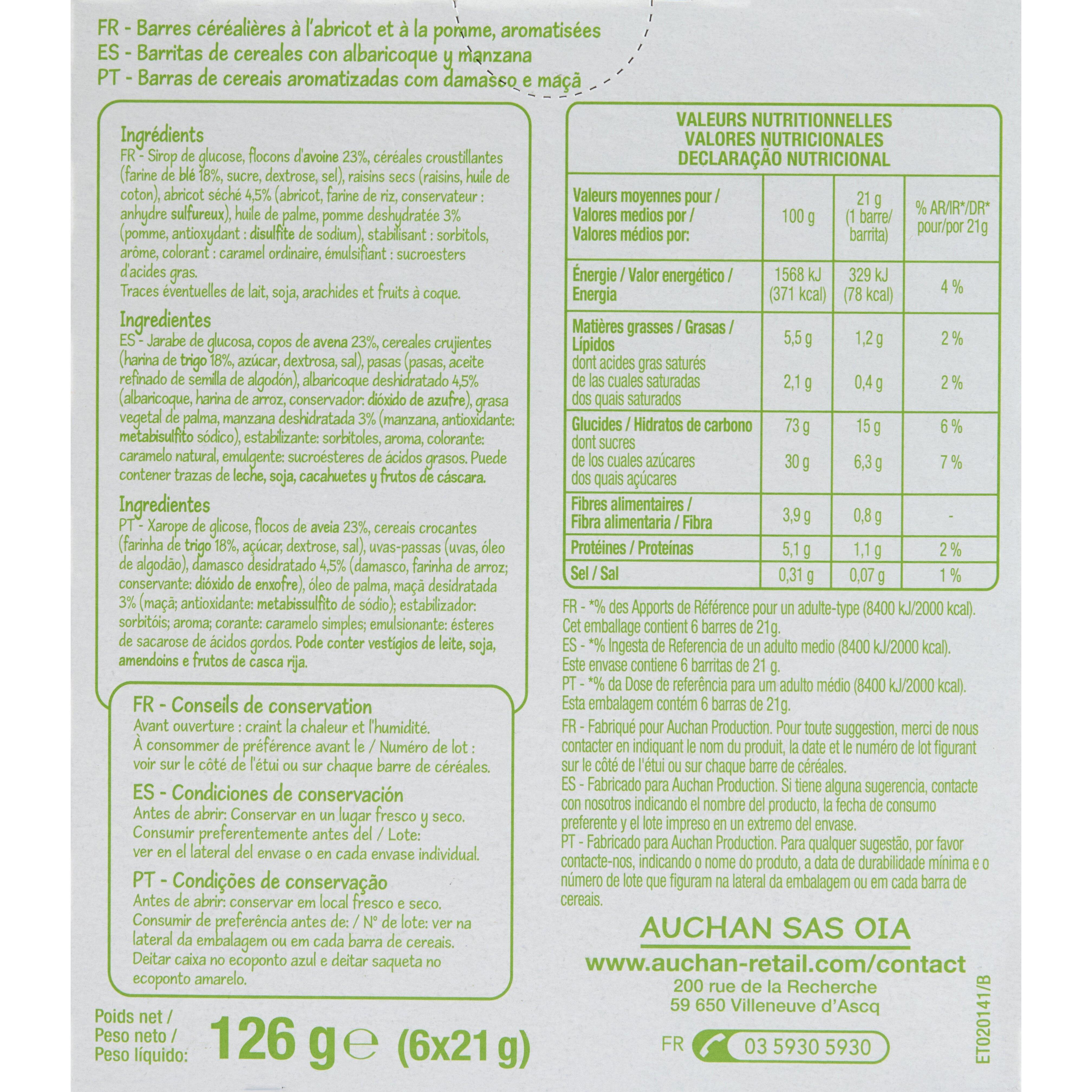 Voir la diapositive 2 : POUCE Barres de céréales goût abricot pomme 6 barres 125g