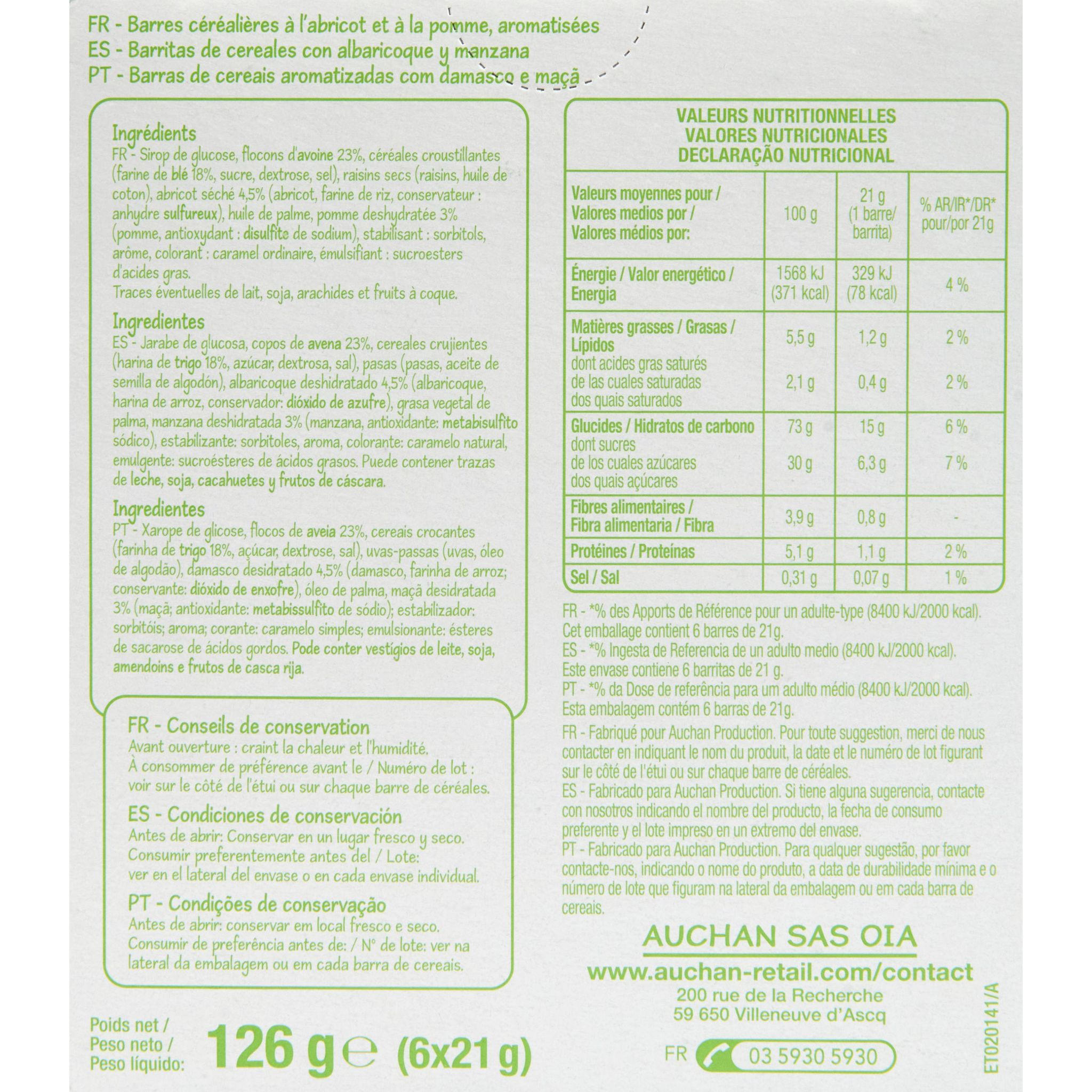 Voir la diapositive 4 : POUCE Barres de céréales goût abricot pomme 6 barres 125g