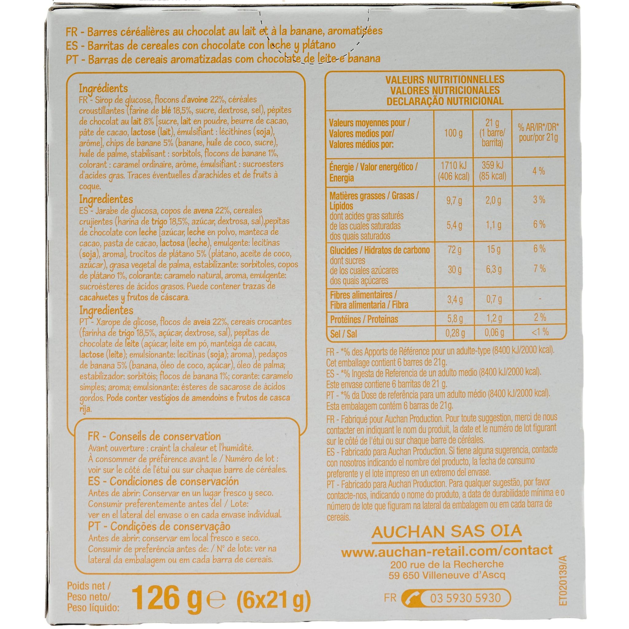 Voir la diapositive 3 : POUCE Barres de céréales goût chocolat banane 6 barres 126g