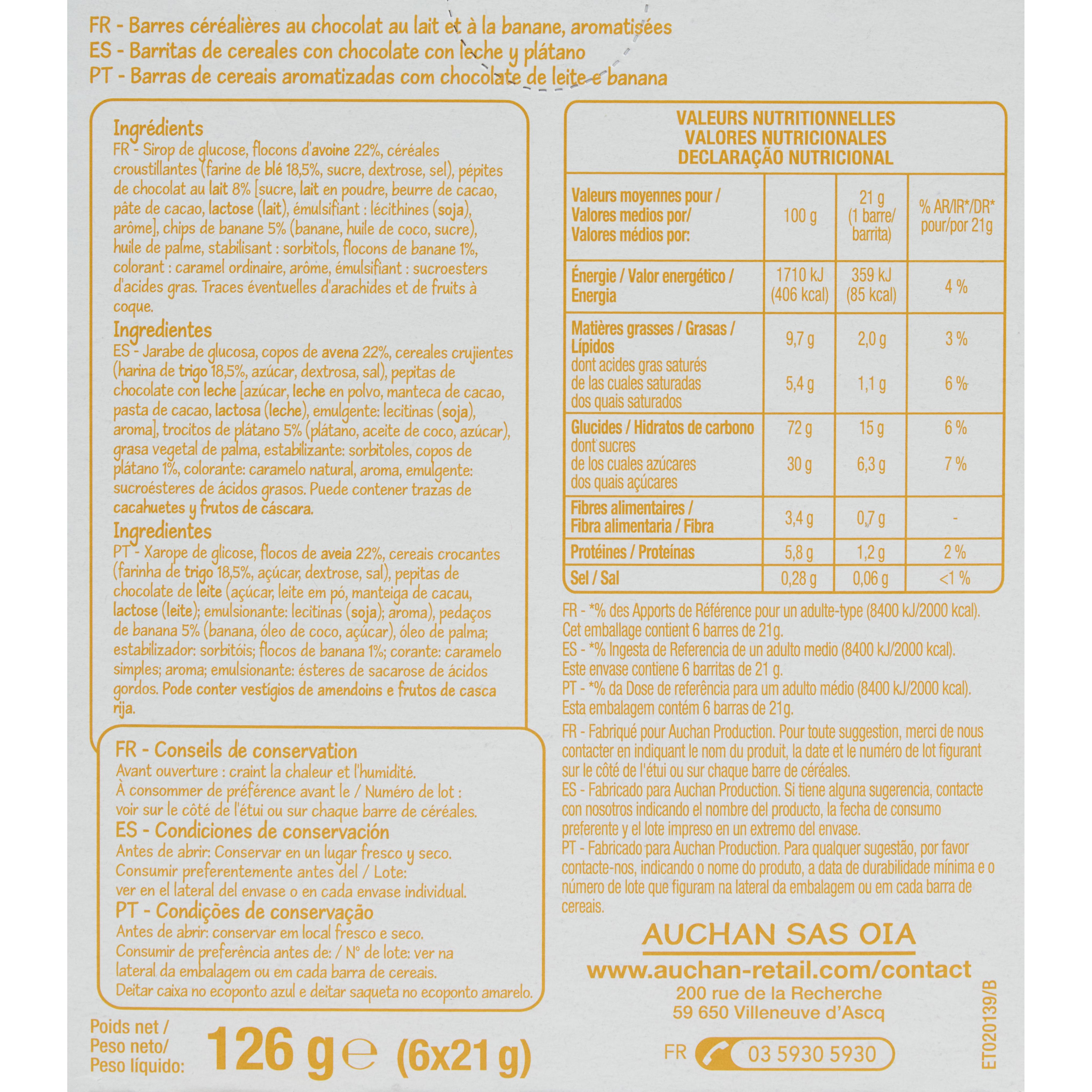 Voir la diapositive 4 : POUCE Barres de céréales goût chocolat banane 6 barres 126g