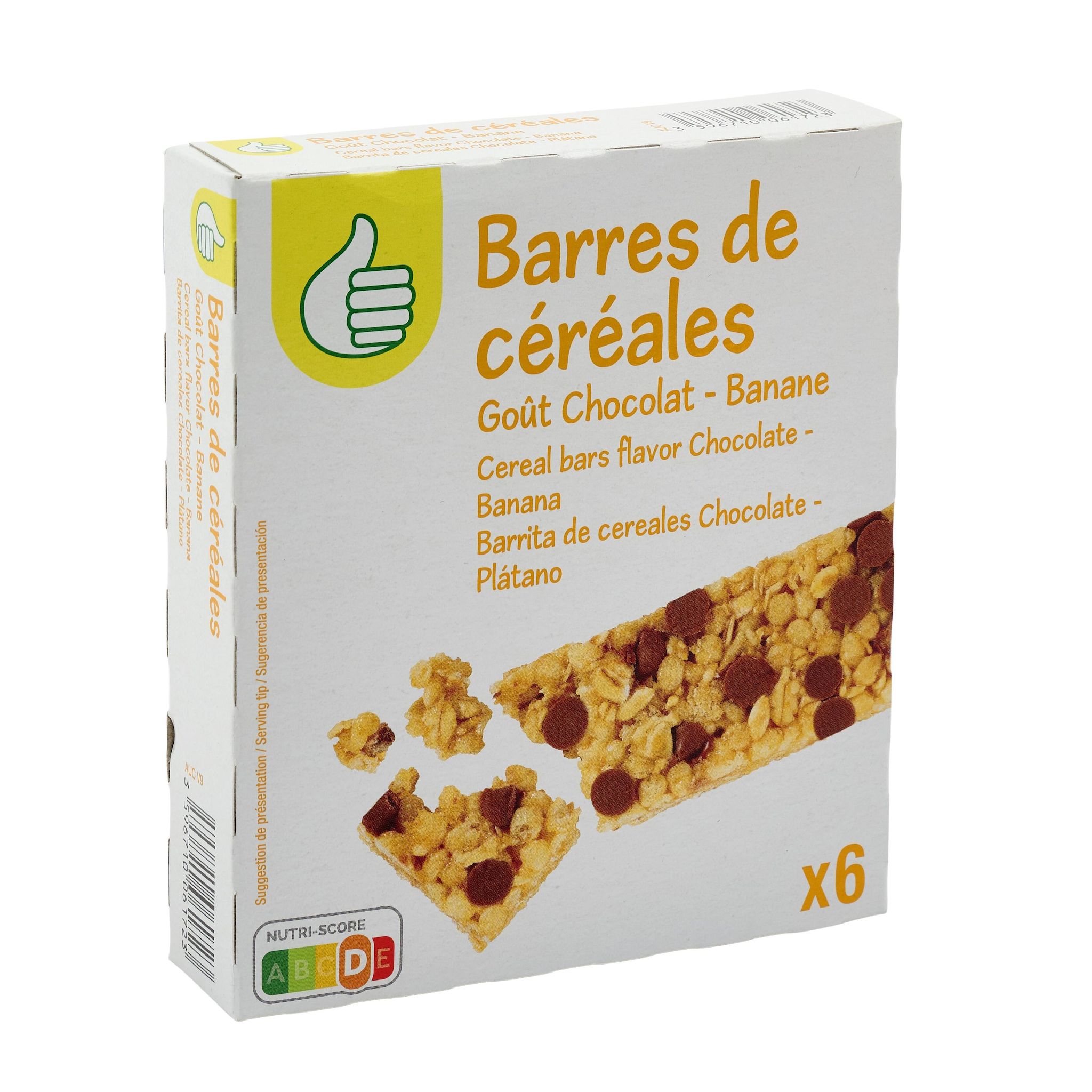 Voir la diapositive 4 : POUCE Barres de céréales goût chocolat banane 6 barres 126g