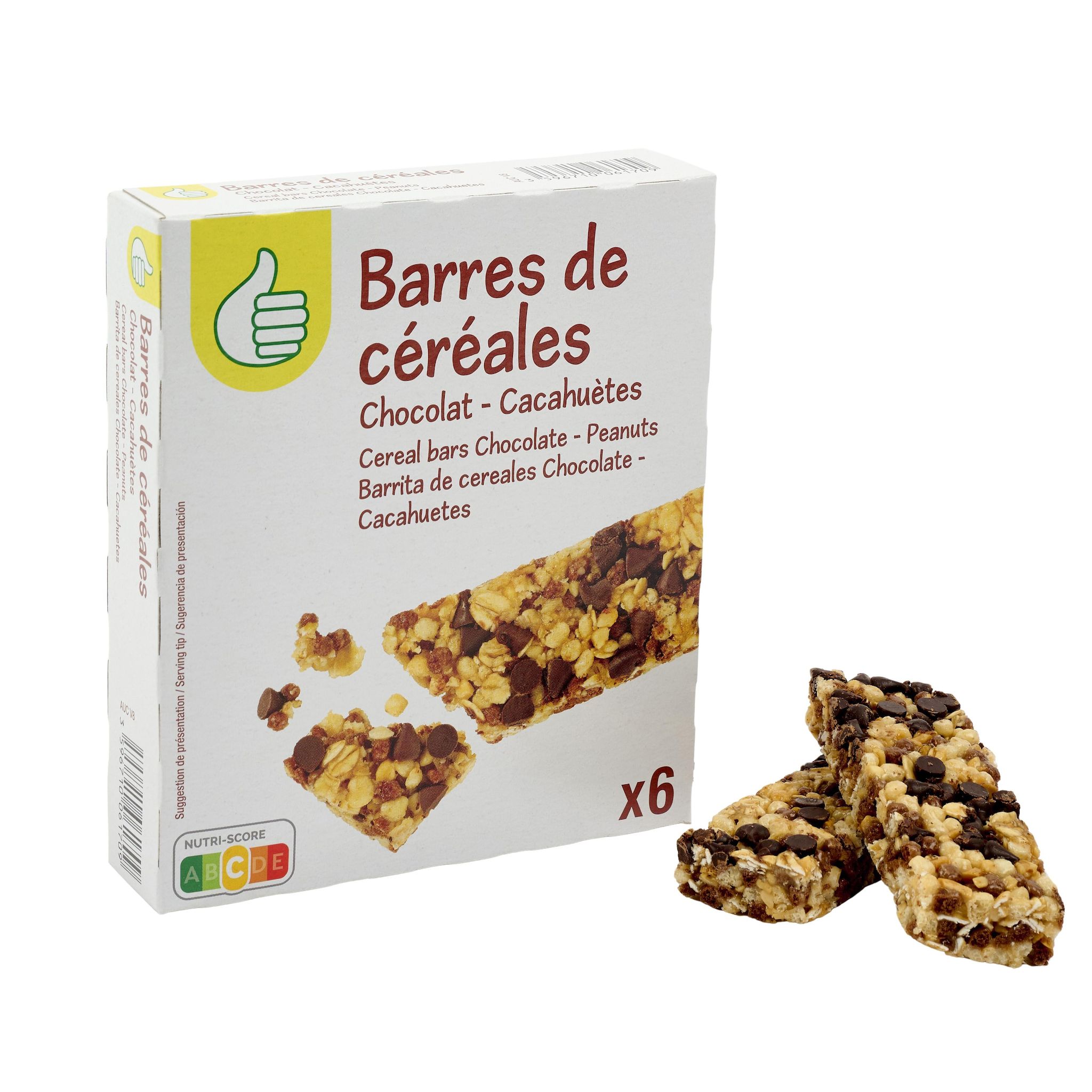 Voir la diapositive 2 : POUCE Barres de céréales au chocolat et cacahuètes 6 barres 126g