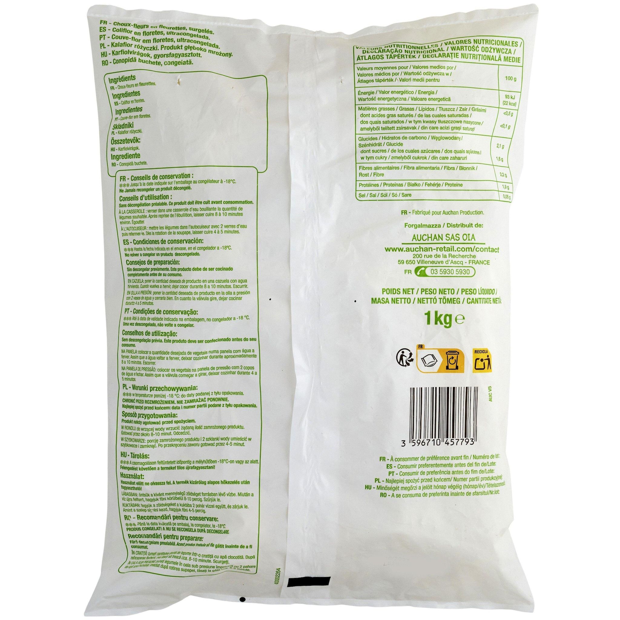 Voir la diapositive 2 : POUCE Choux-fleurs en fleurettes 5 portions 1kg