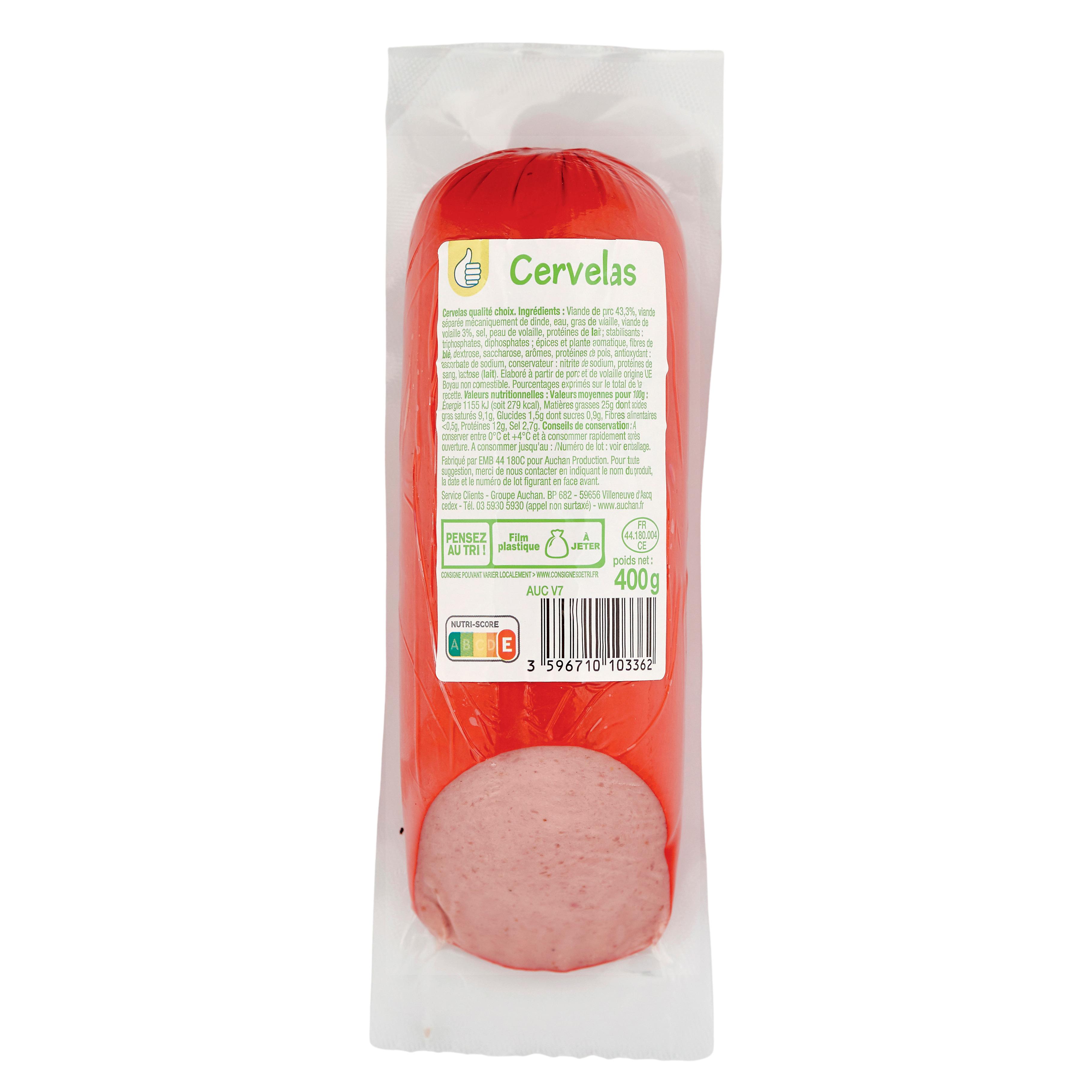 Voir la diapositive 2 : POUCE Cervelas saucisson qualité choix 400g