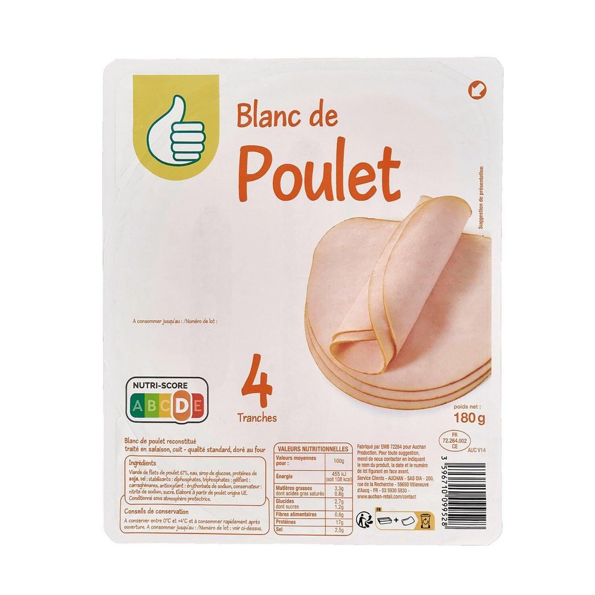 POUCE Blanc de poulet 4 tranches 180g