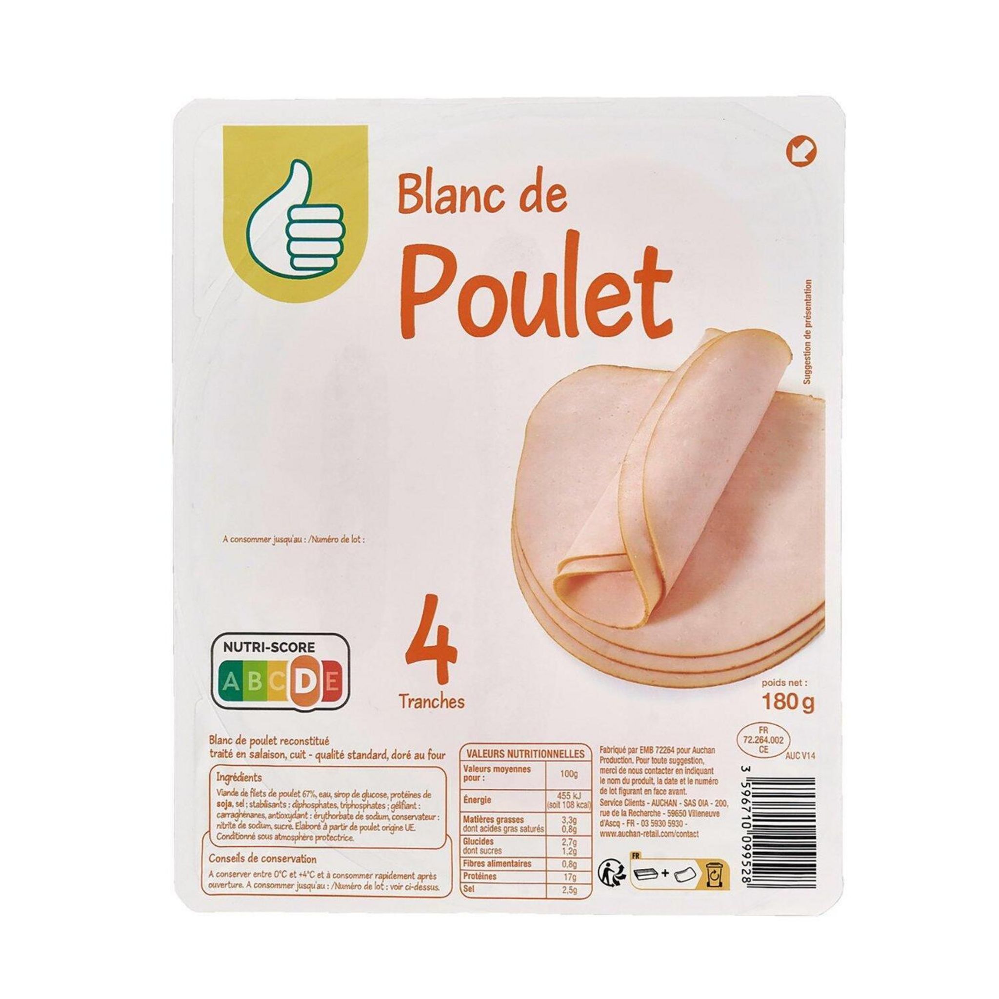 Voir la diapositive 2 : POUCE Blanc de poulet 4 tranches 180g