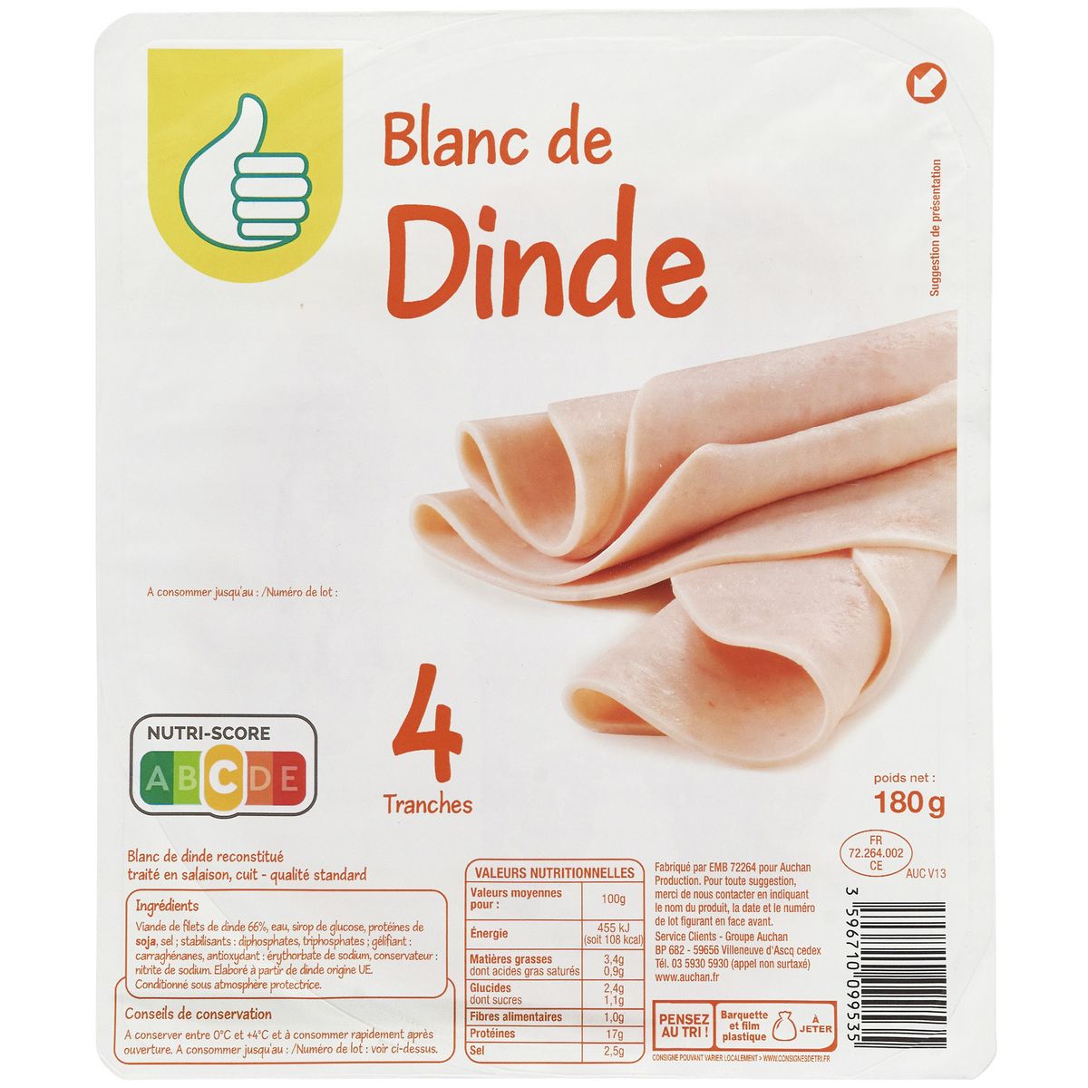 POUCE Blanc de dinde 4 tranches 180g