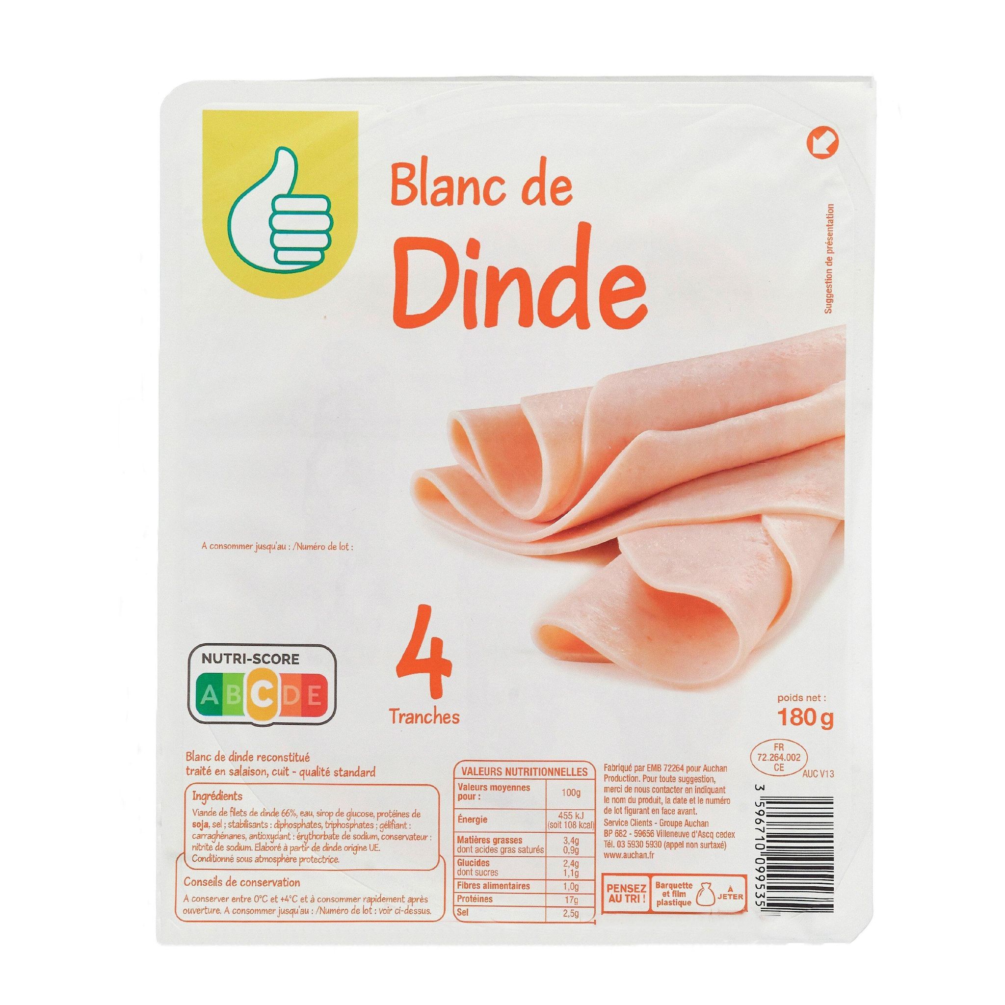 Voir la diapositive 2 : POUCE Blanc de dinde 4 tranches 180g