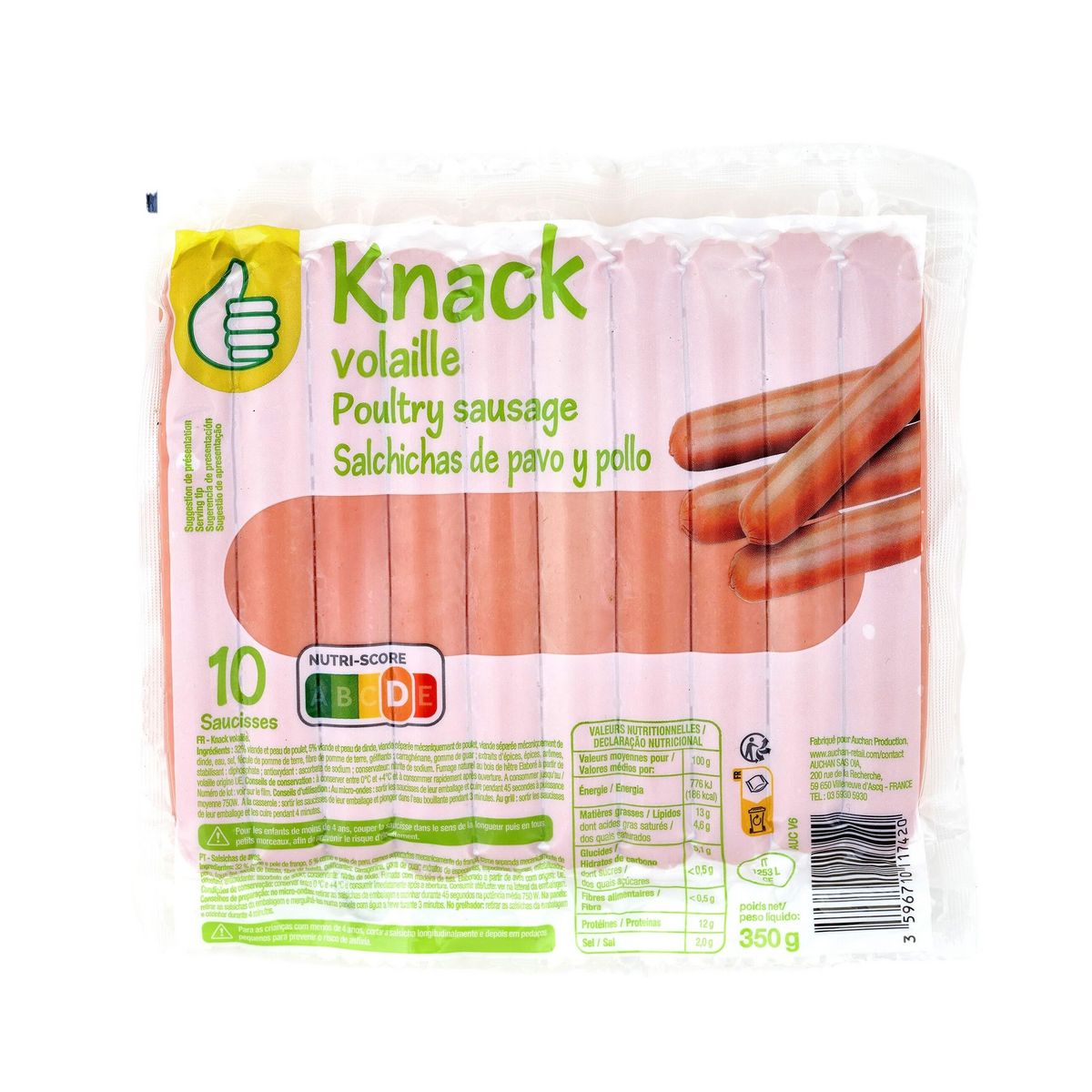 POUCE Knack saucisse de volaille 10 pièces 350g