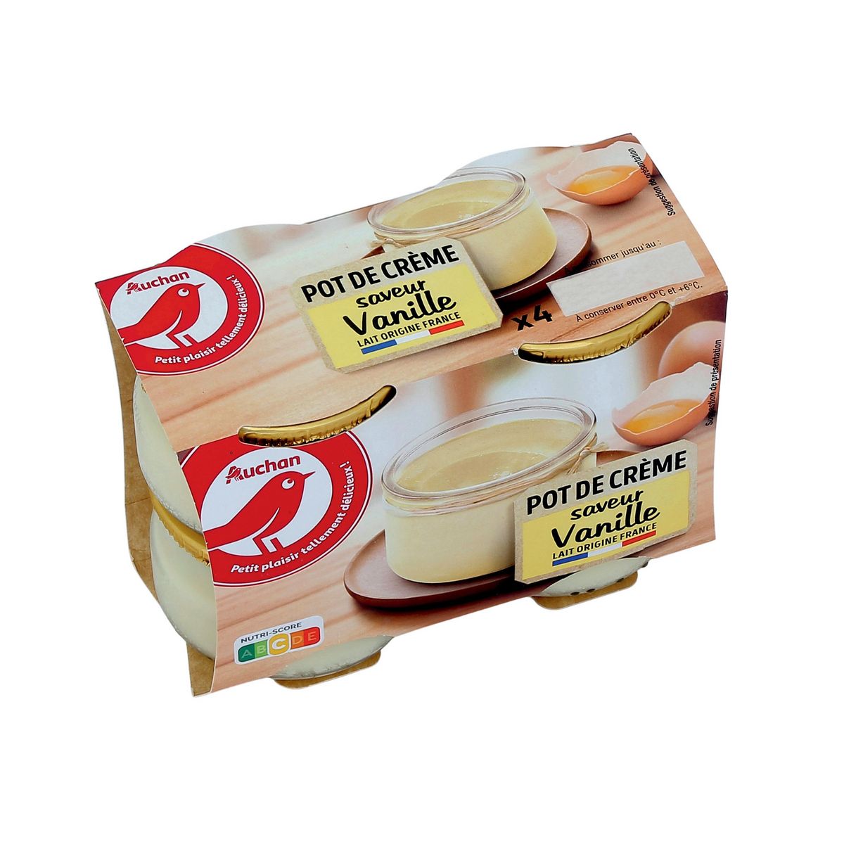 AUCHAN Pot de crème saveur vanille 4x100g