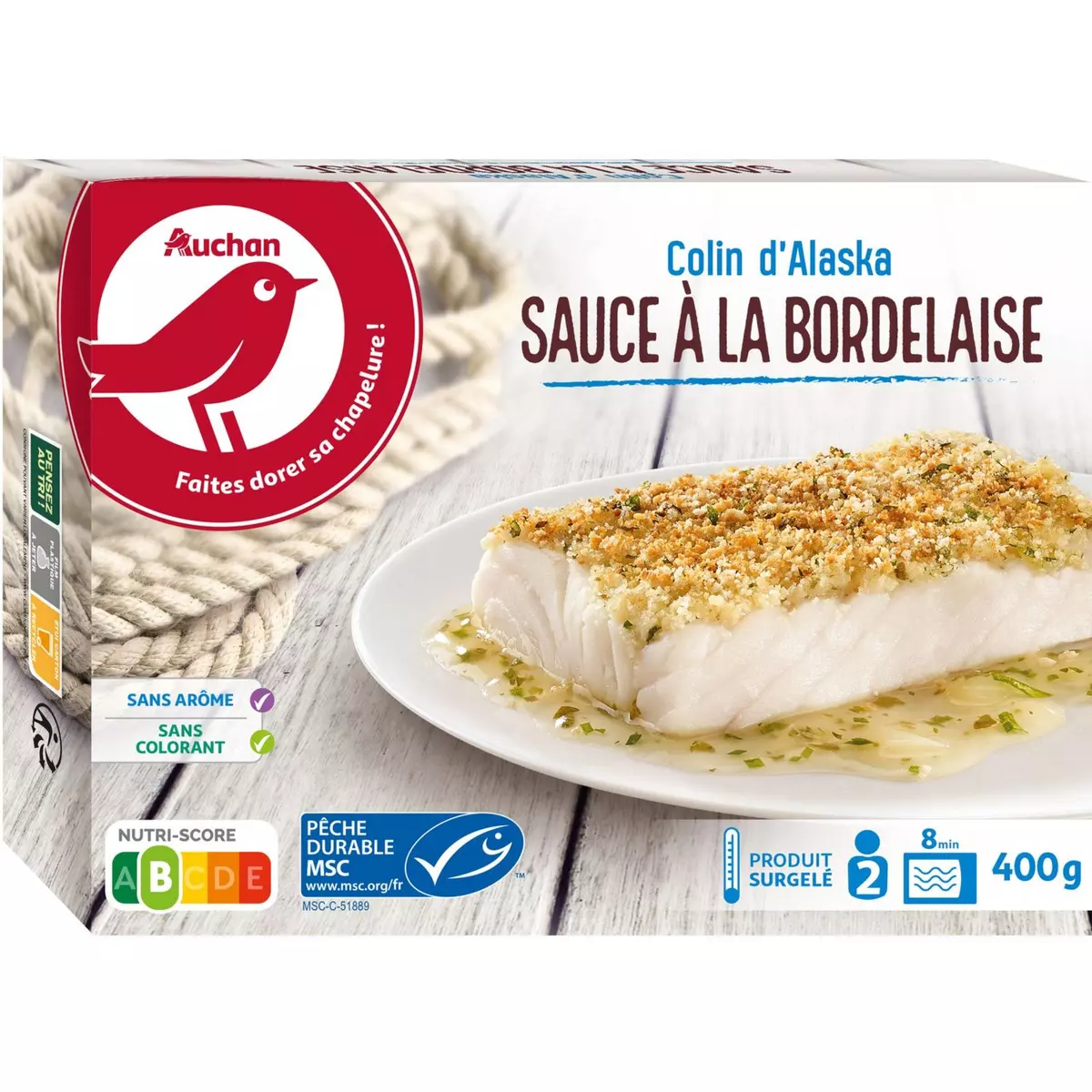 AUCHAN Colin d'Alaska sauce à la Bordelaise MSC 2 portions 400g