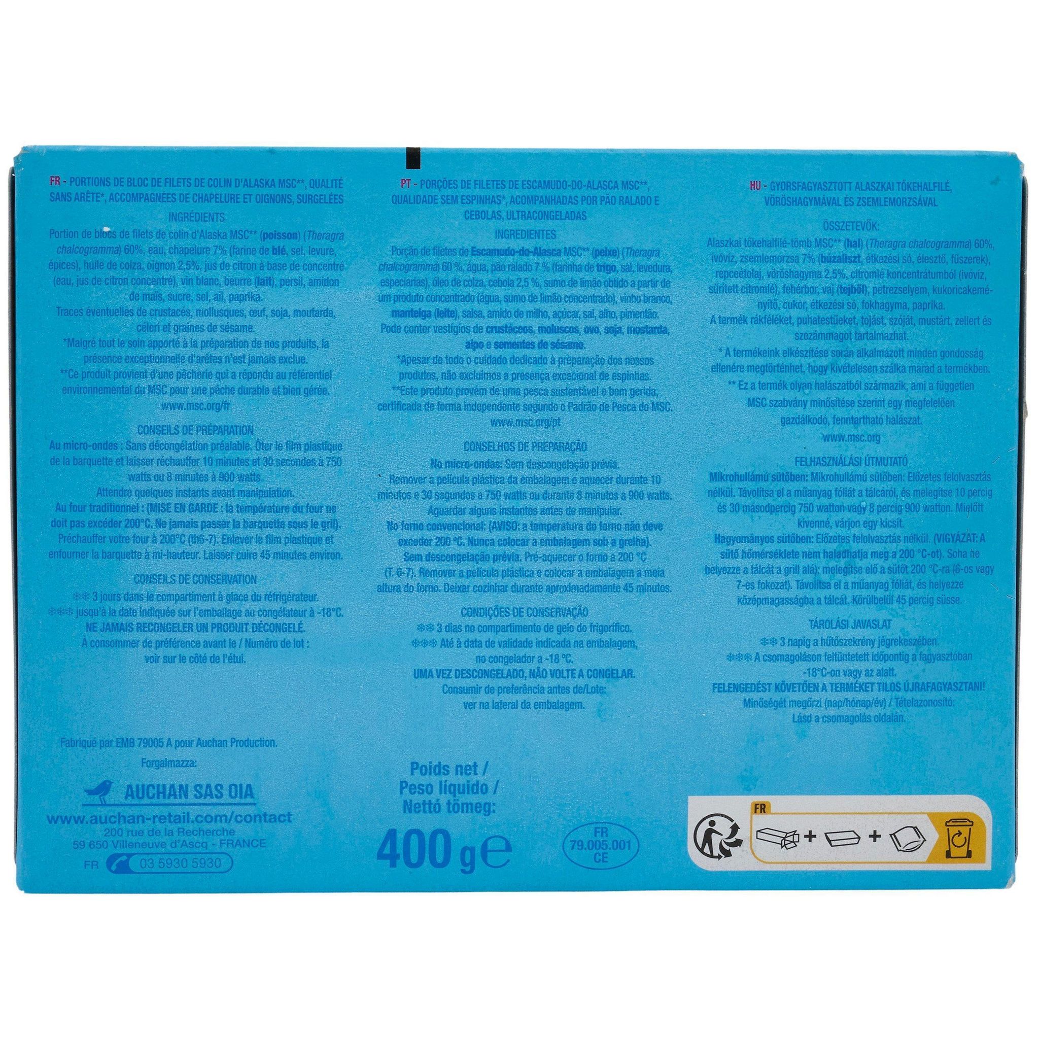 Voir la diapositive 2 : AUCHAN Colin d'Alaska sauce à la Bordelaise MSC 2 portions 400g