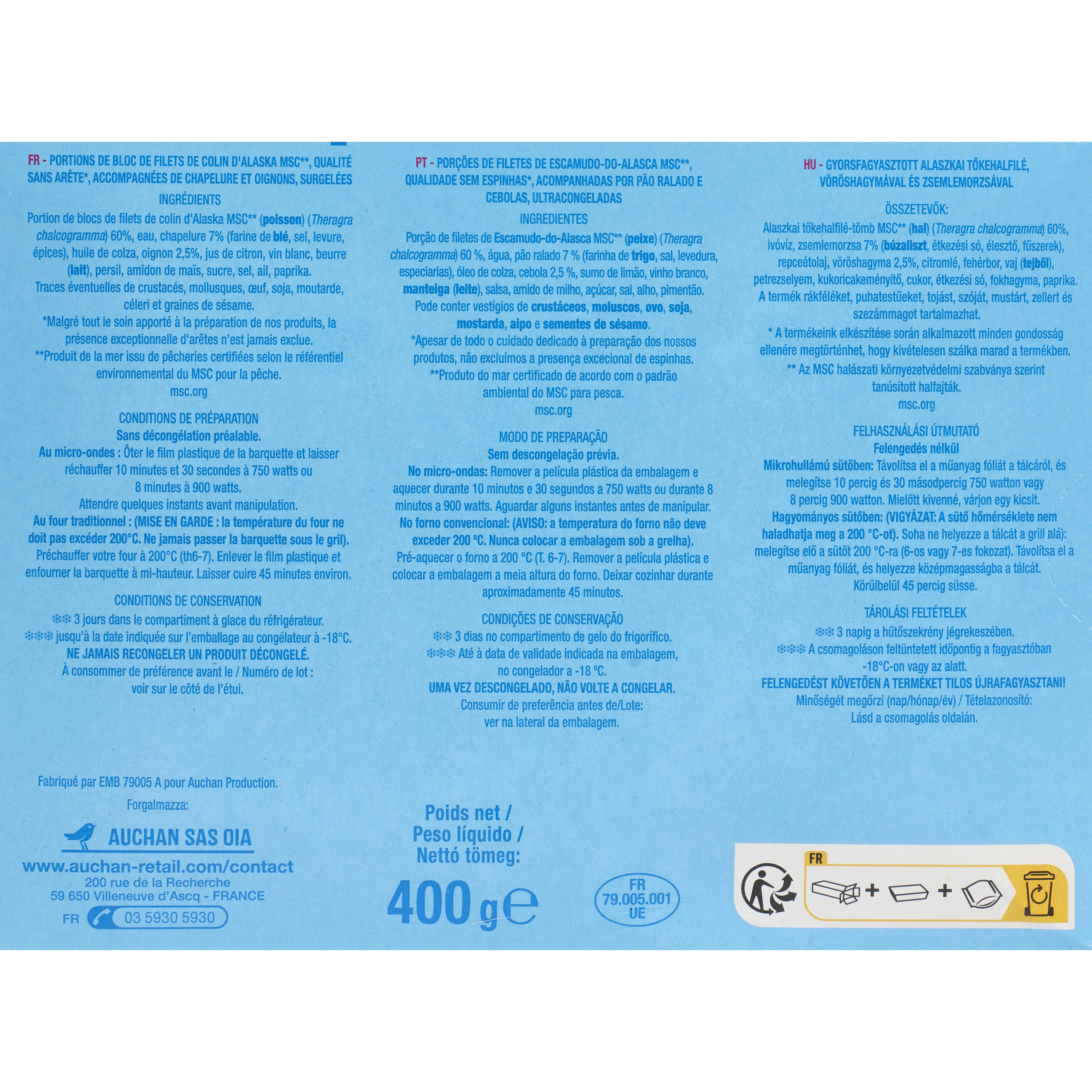Voir la diapositive 3 : AUCHAN Colin d'Alaska sauce à la Bordelaise MSC 2 portions 400g